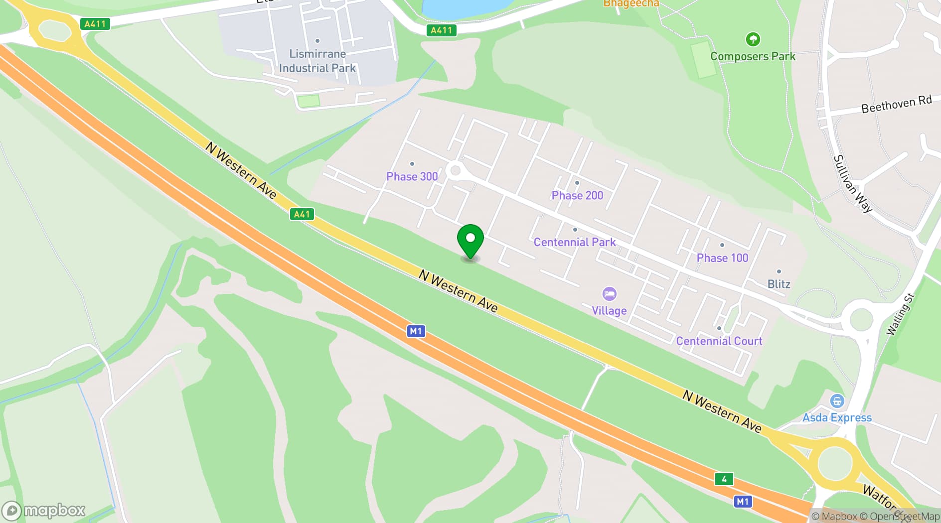 Map showing The Village Hotel (Watford)