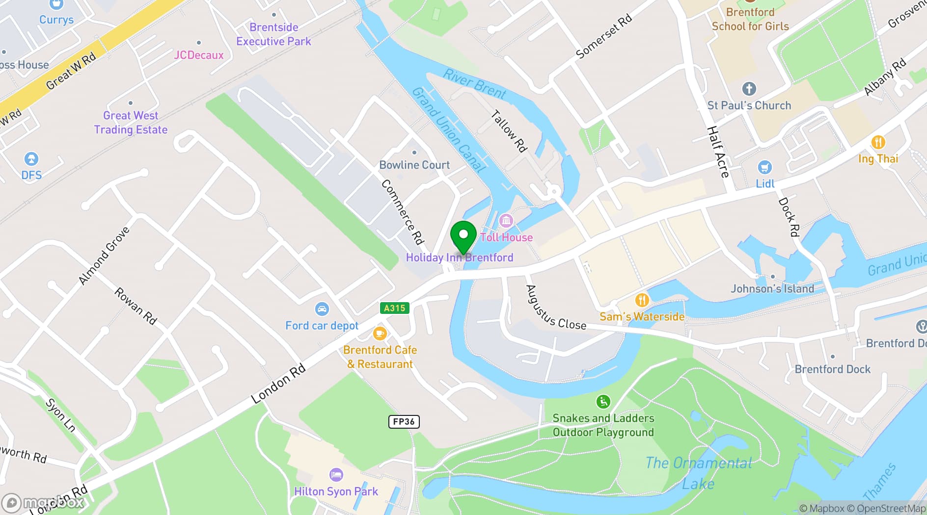 Map showing The Waterfront at Brentford Lock