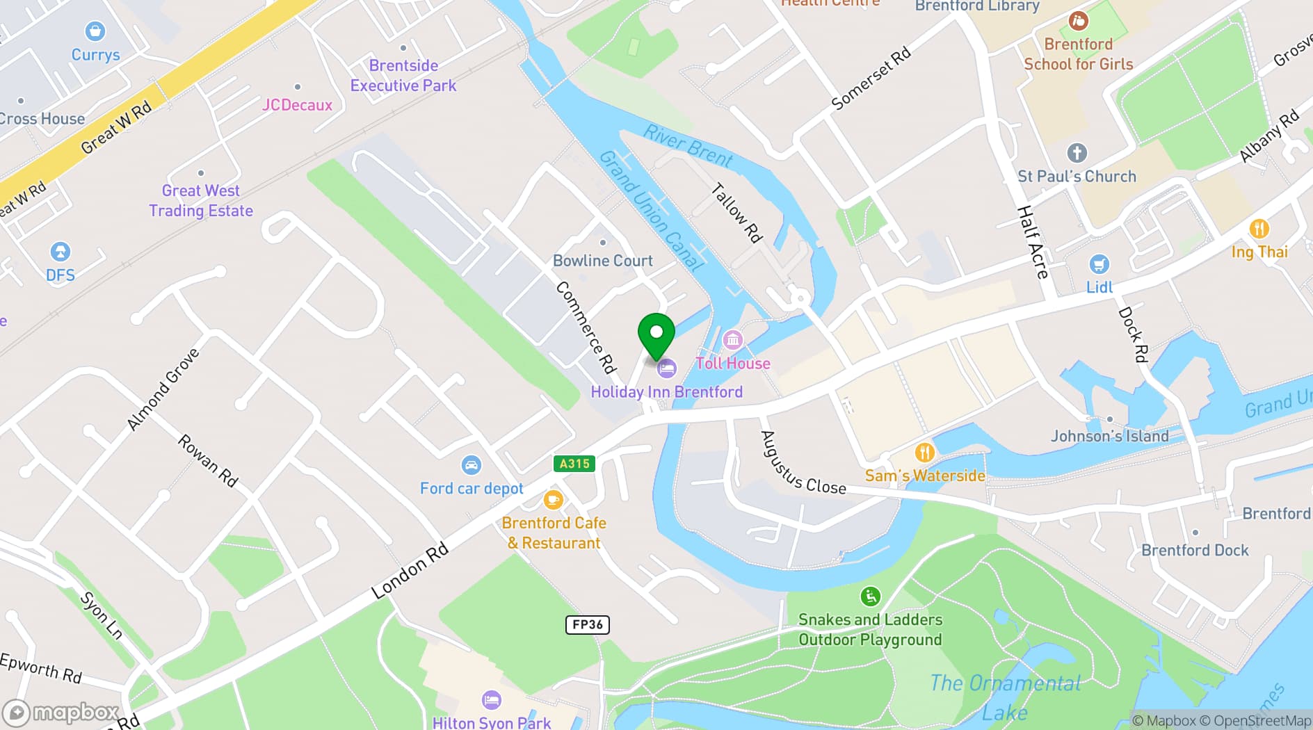 Map showing Holiday Inn London - Brentford Lock