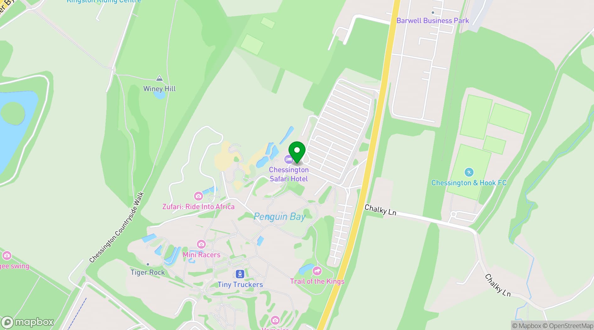 Map showing Chessington World of Adventures Resort