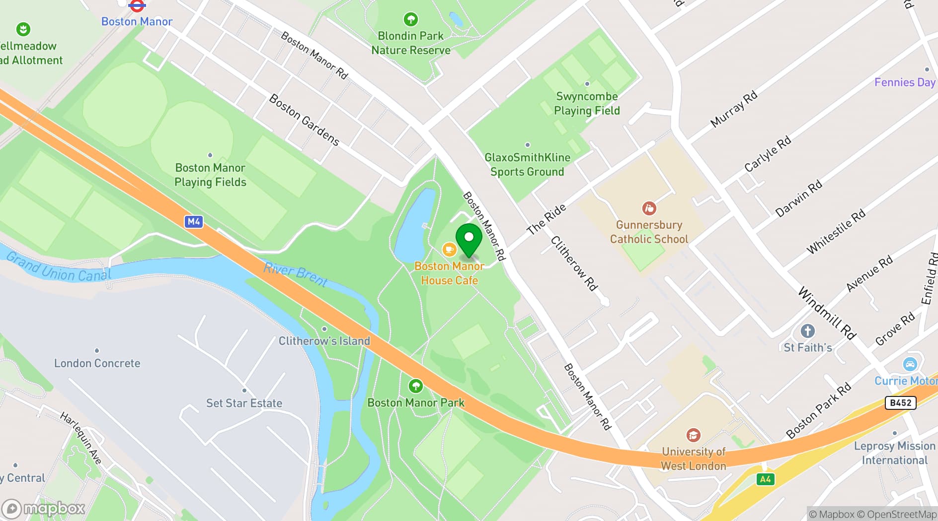 Map showing Boston Manor House