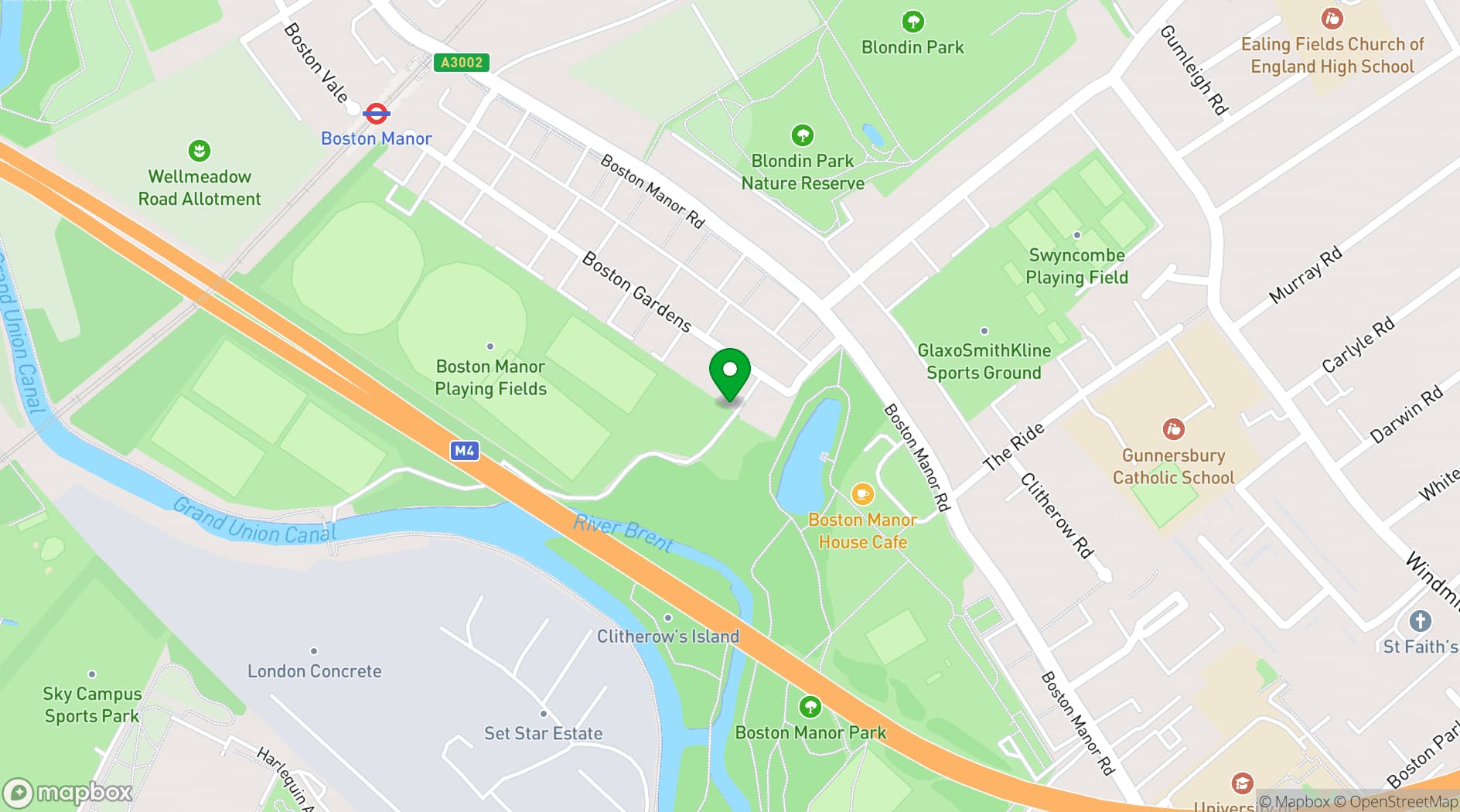 Map showing Boston Manor Playing Field