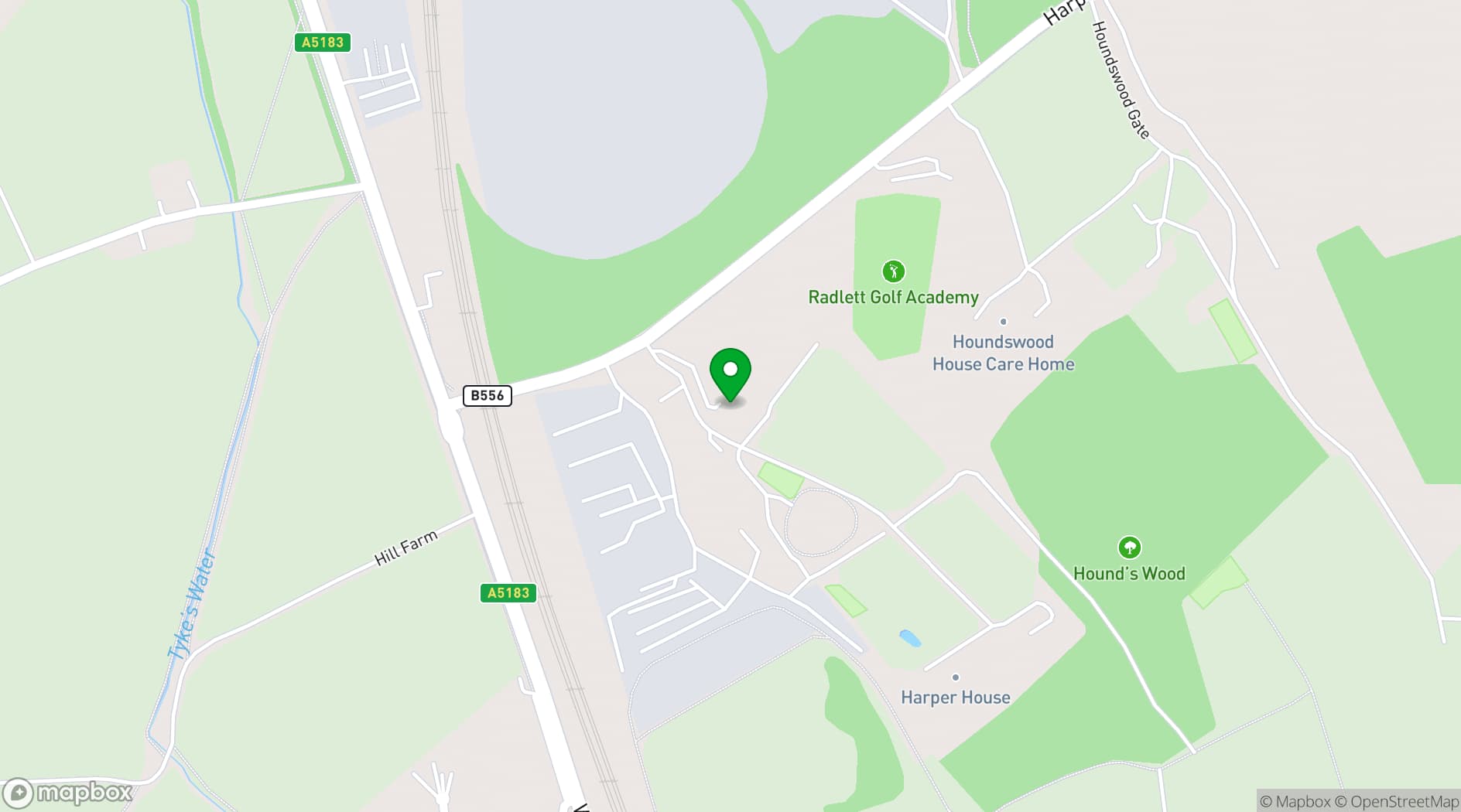Map showing Radlett Eco Mansion