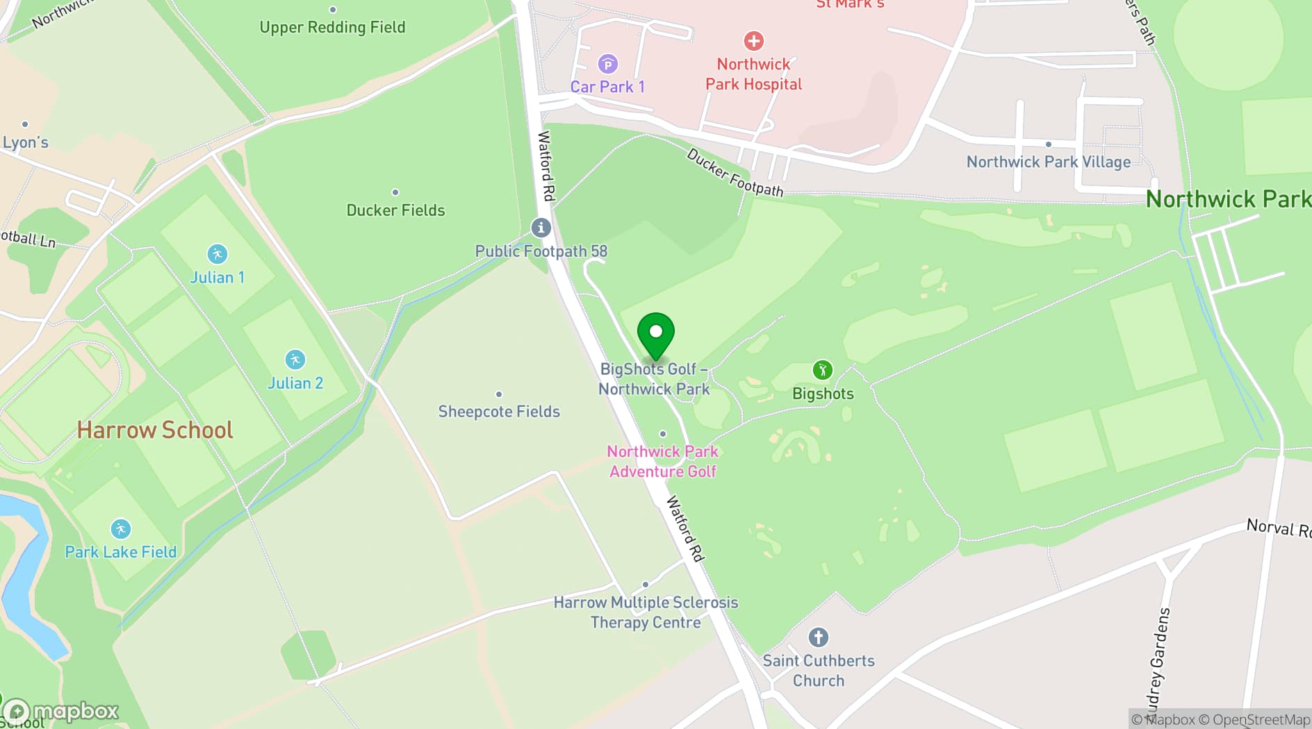 Map showing Big Shots Golf UK 