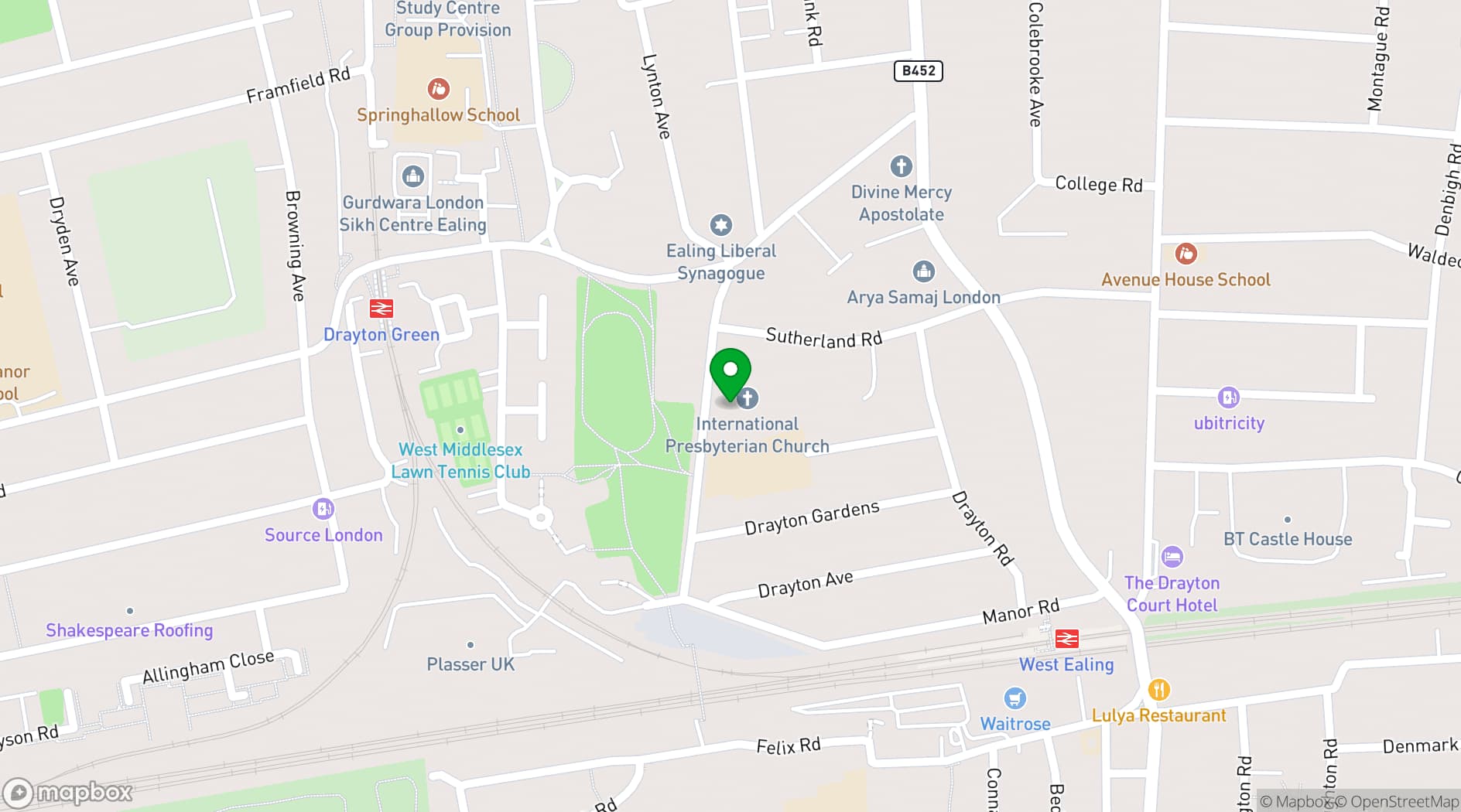Map showing International Presbyterian Church