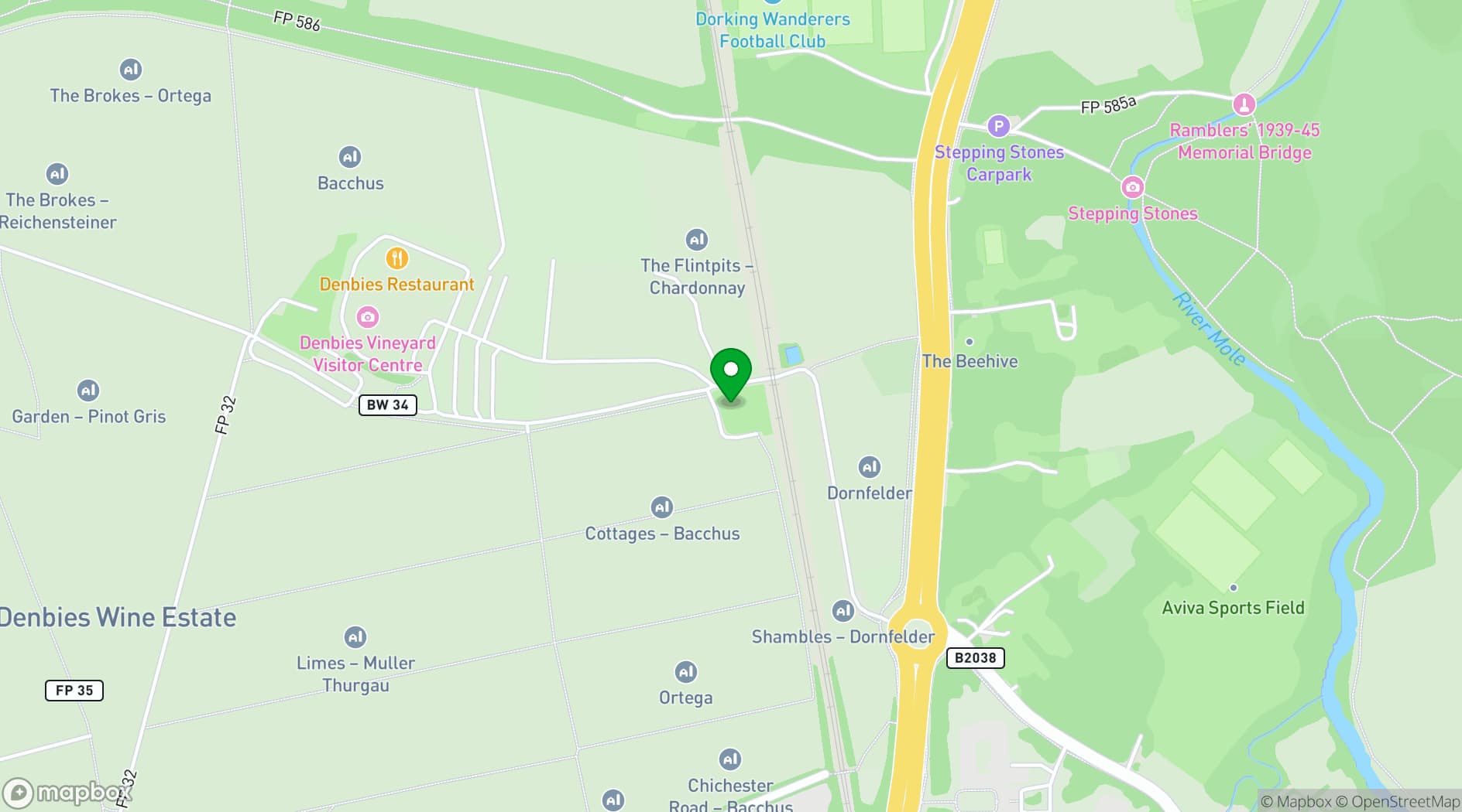 Map showing Denbies Wine Estate