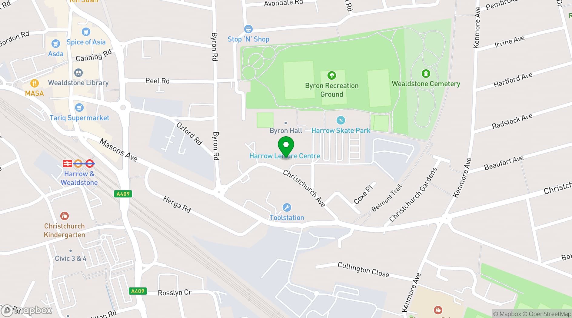 Map showing Byron Hall