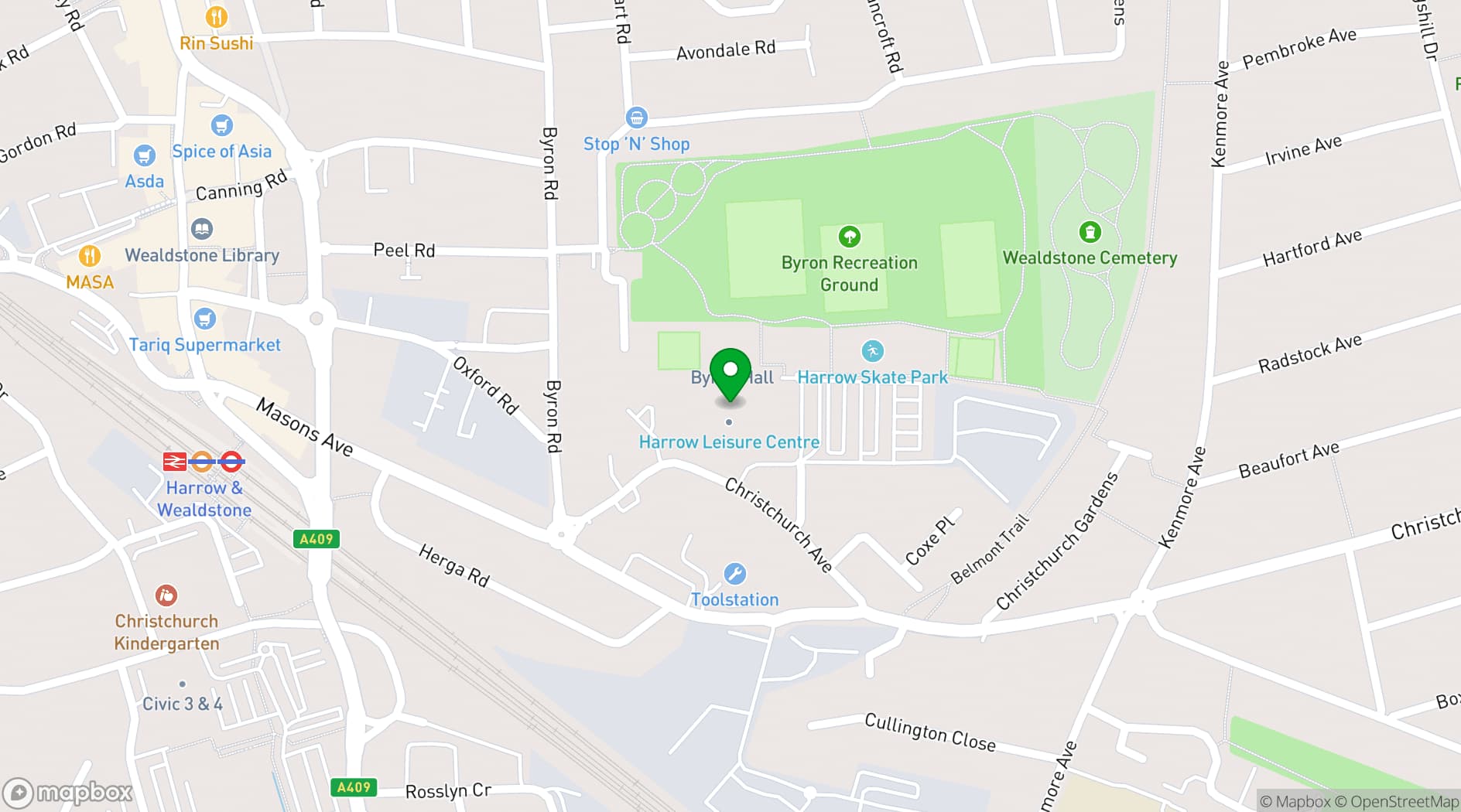 Map showing Harrow Leisure Centre