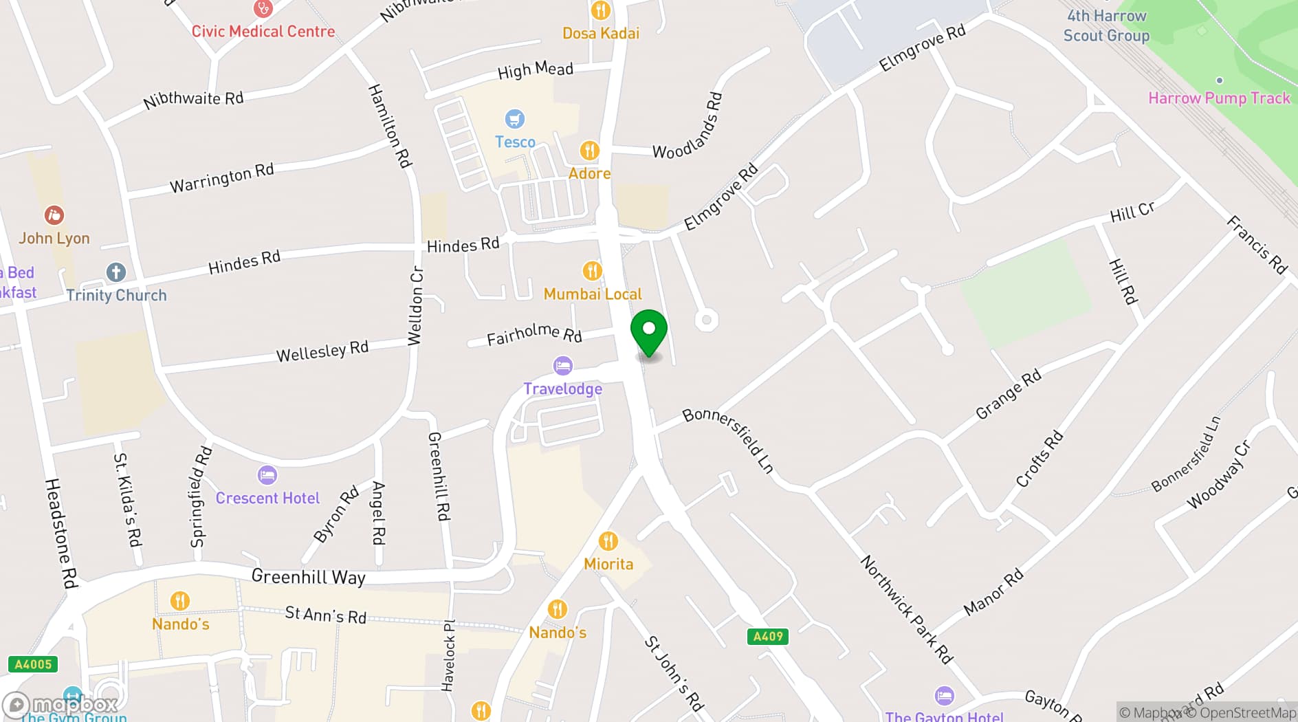 Map showing Nirvana Lounge