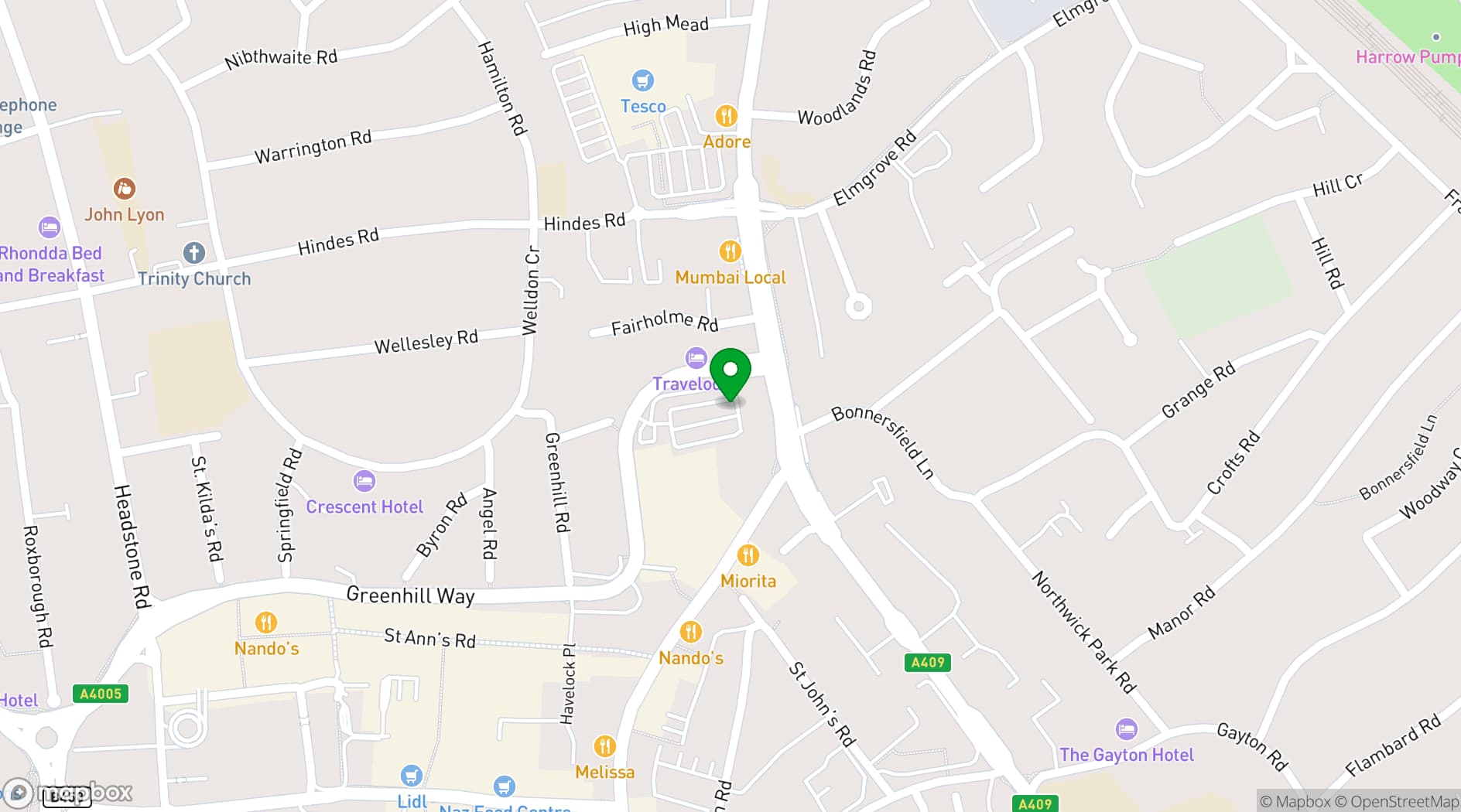 Map showing Art Park Harrow