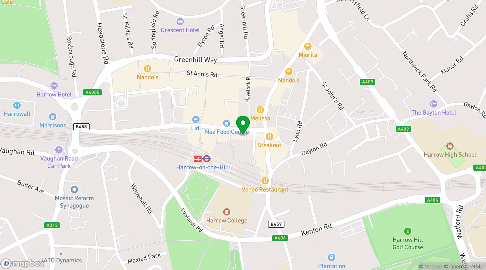 Map showing Harrow Baptist Church