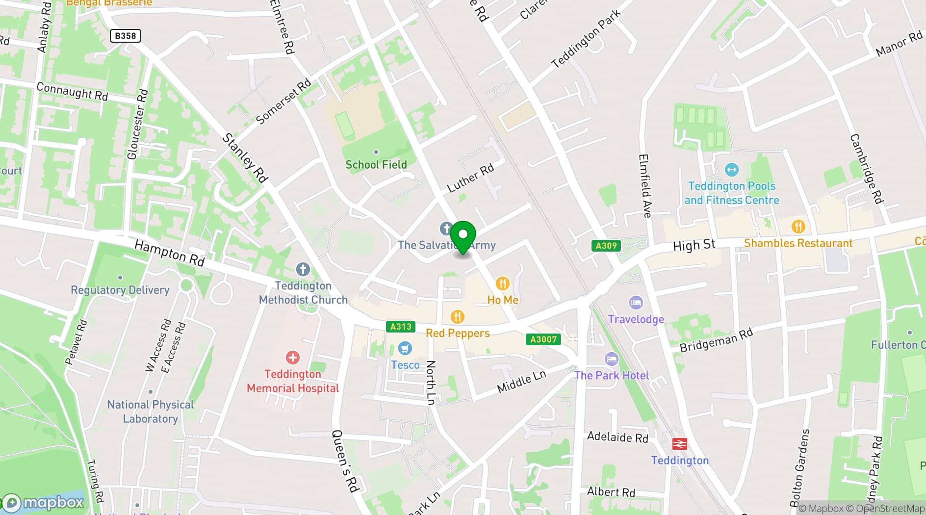 Map showing Teddington Baptist Church