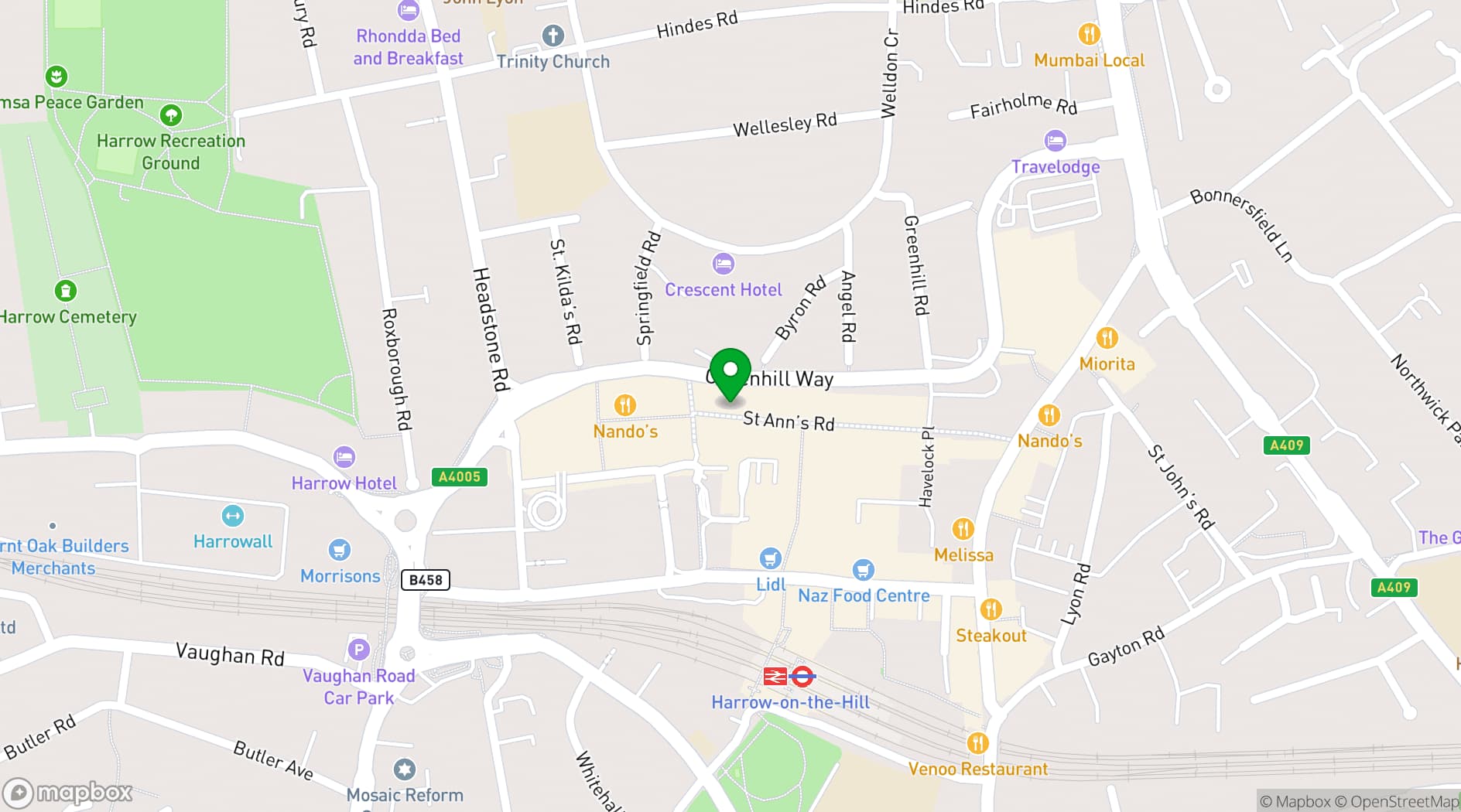 Map showing Market Place Harrow
