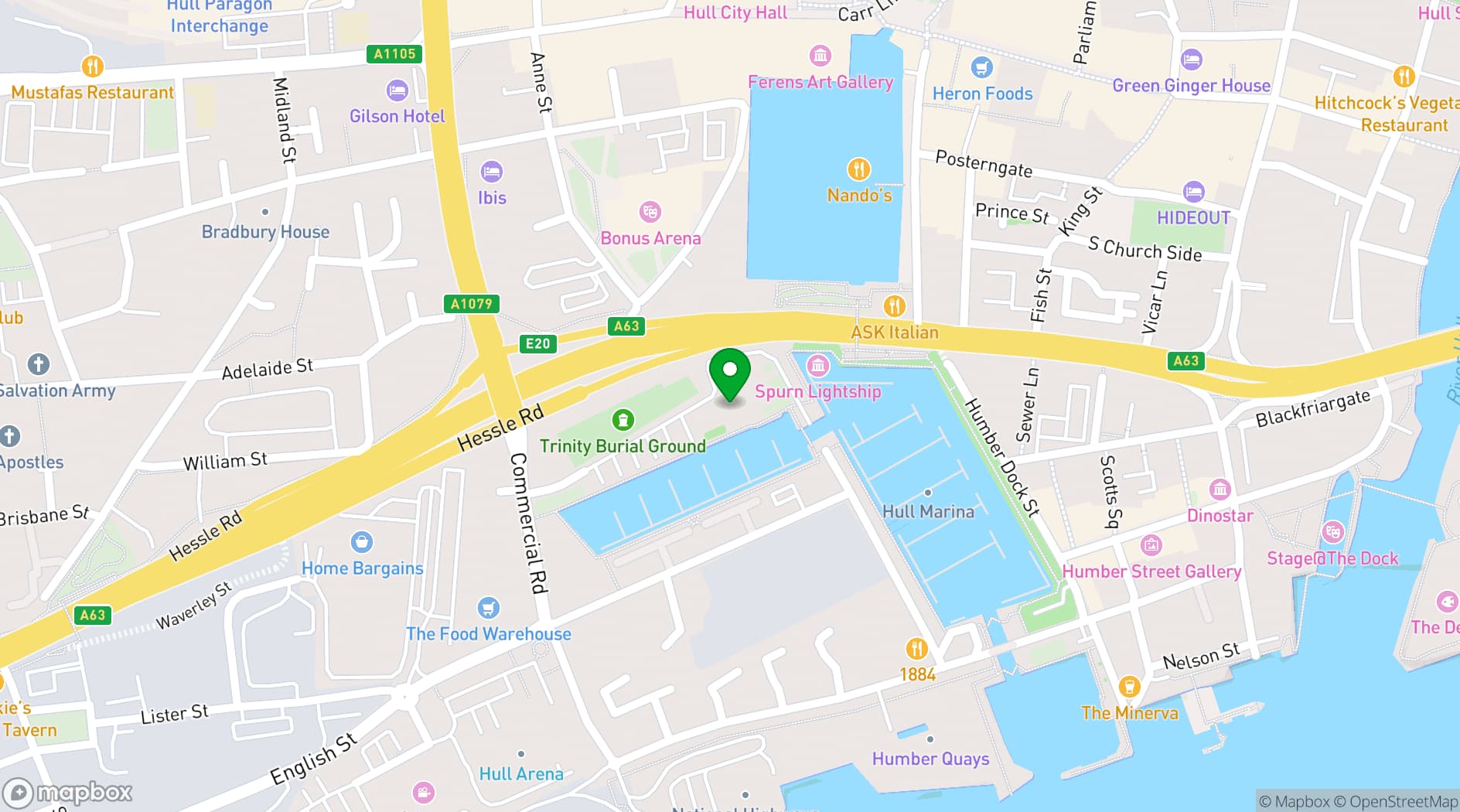 Map showing Holiday Inn Hull Marina