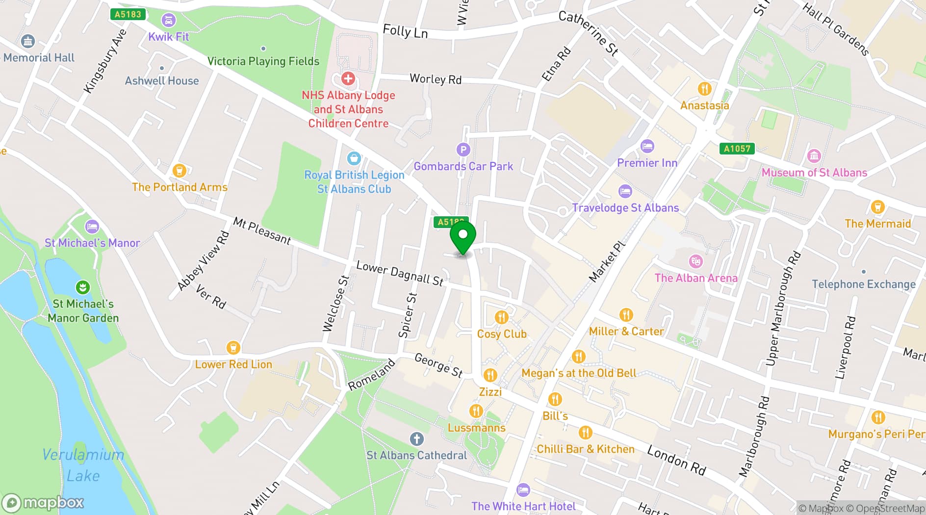 Map showing St. Albans Studios