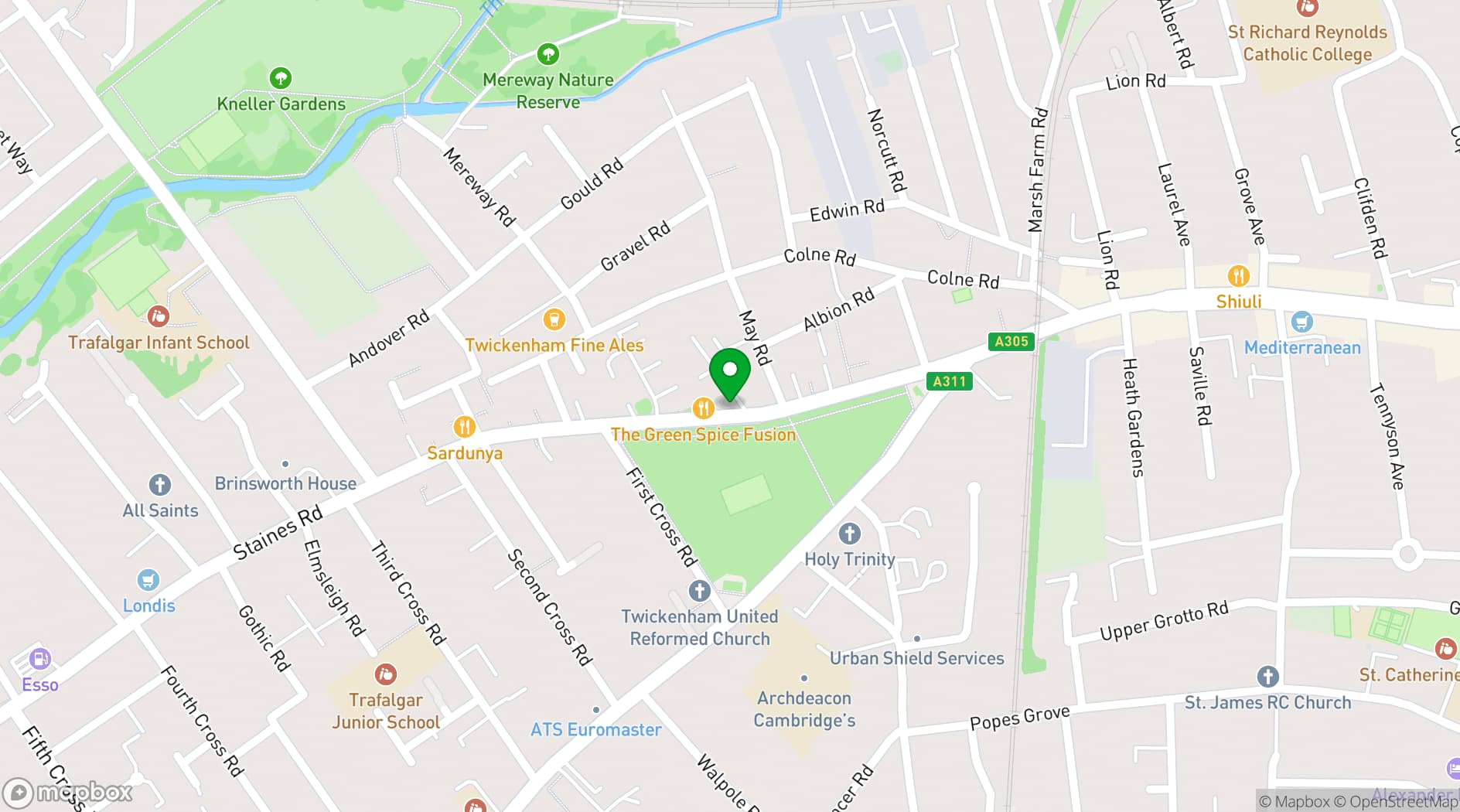 Map showing TW2 The Green