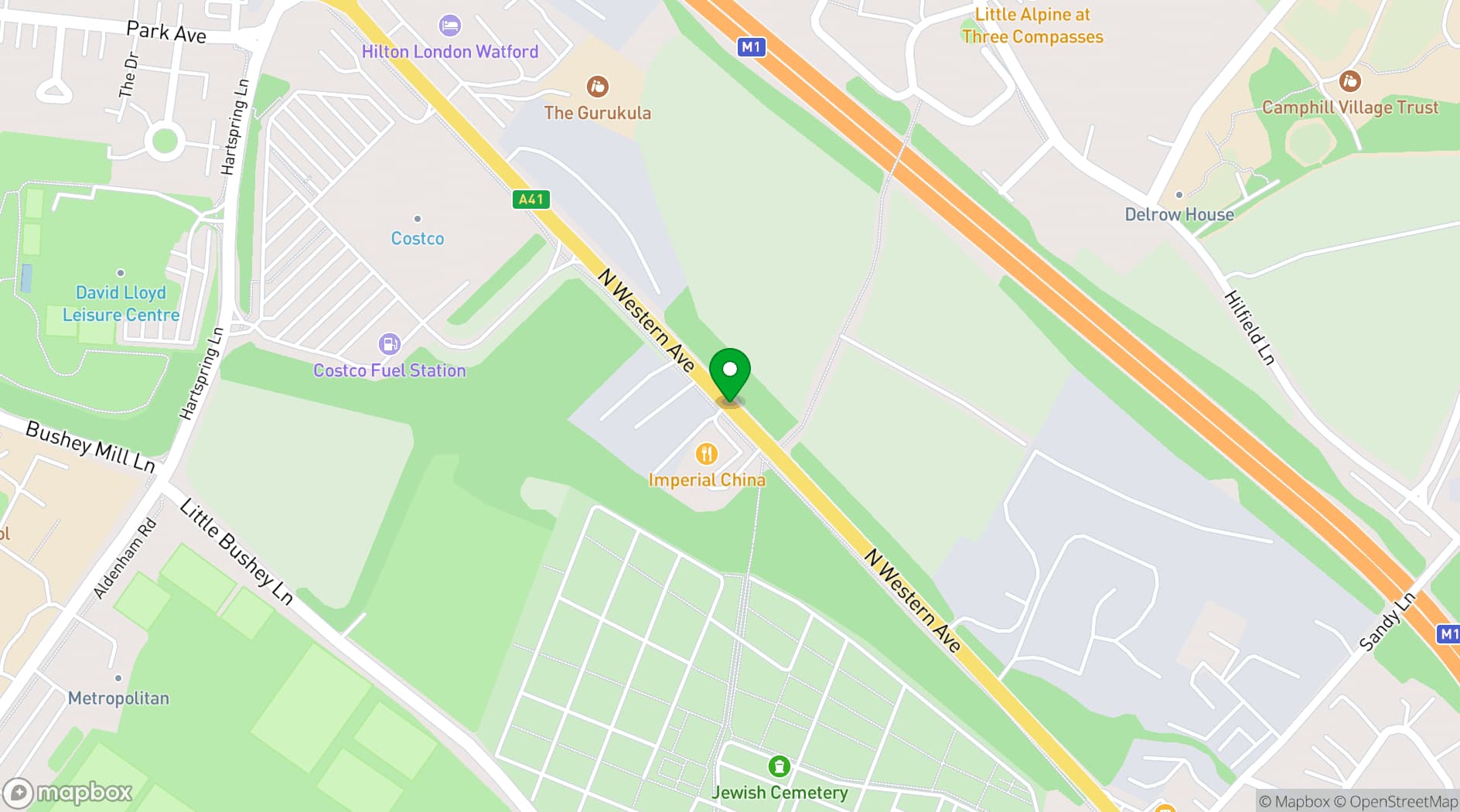 Map showing Hilton London Watford