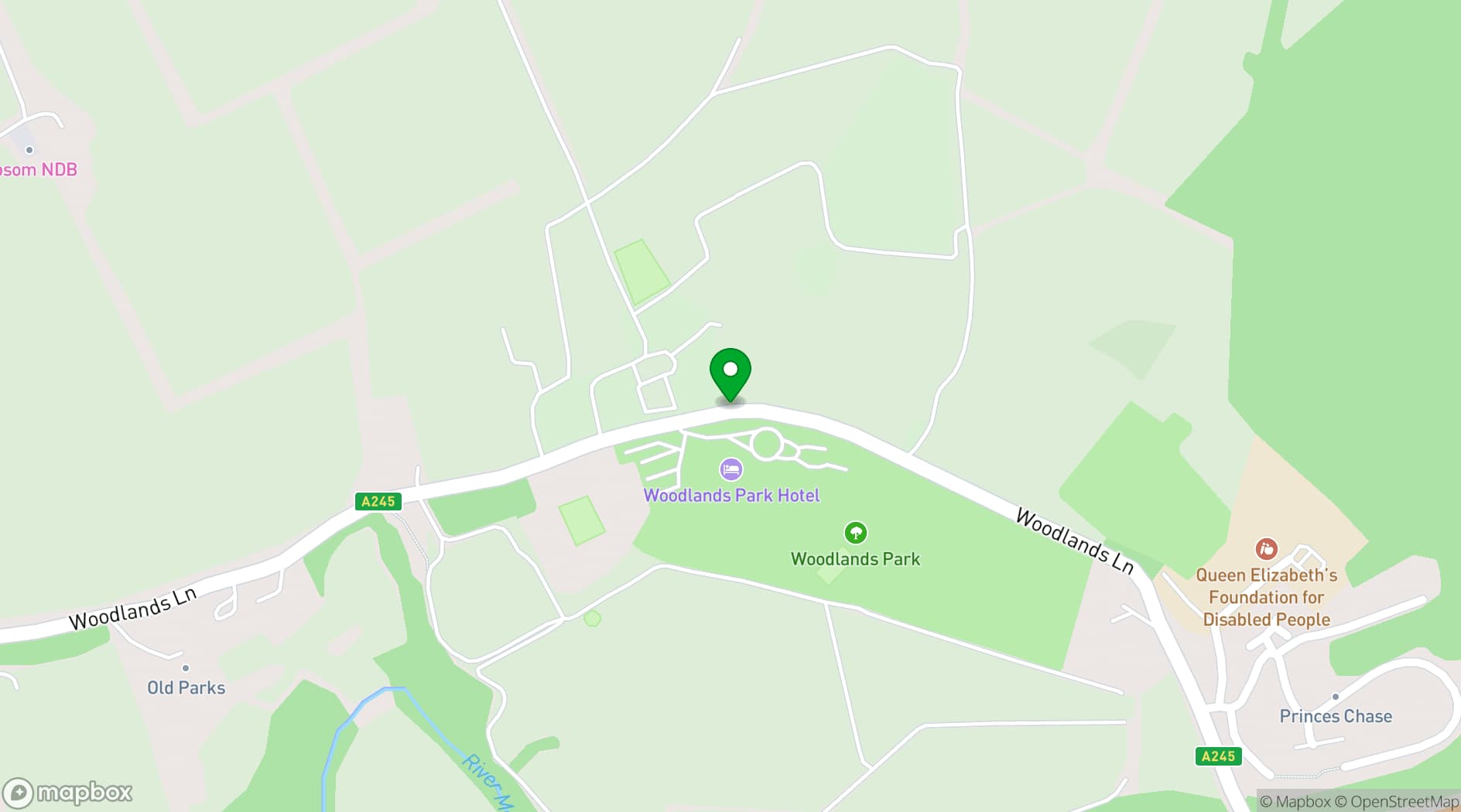 Map showing Woodlands Park Hotel