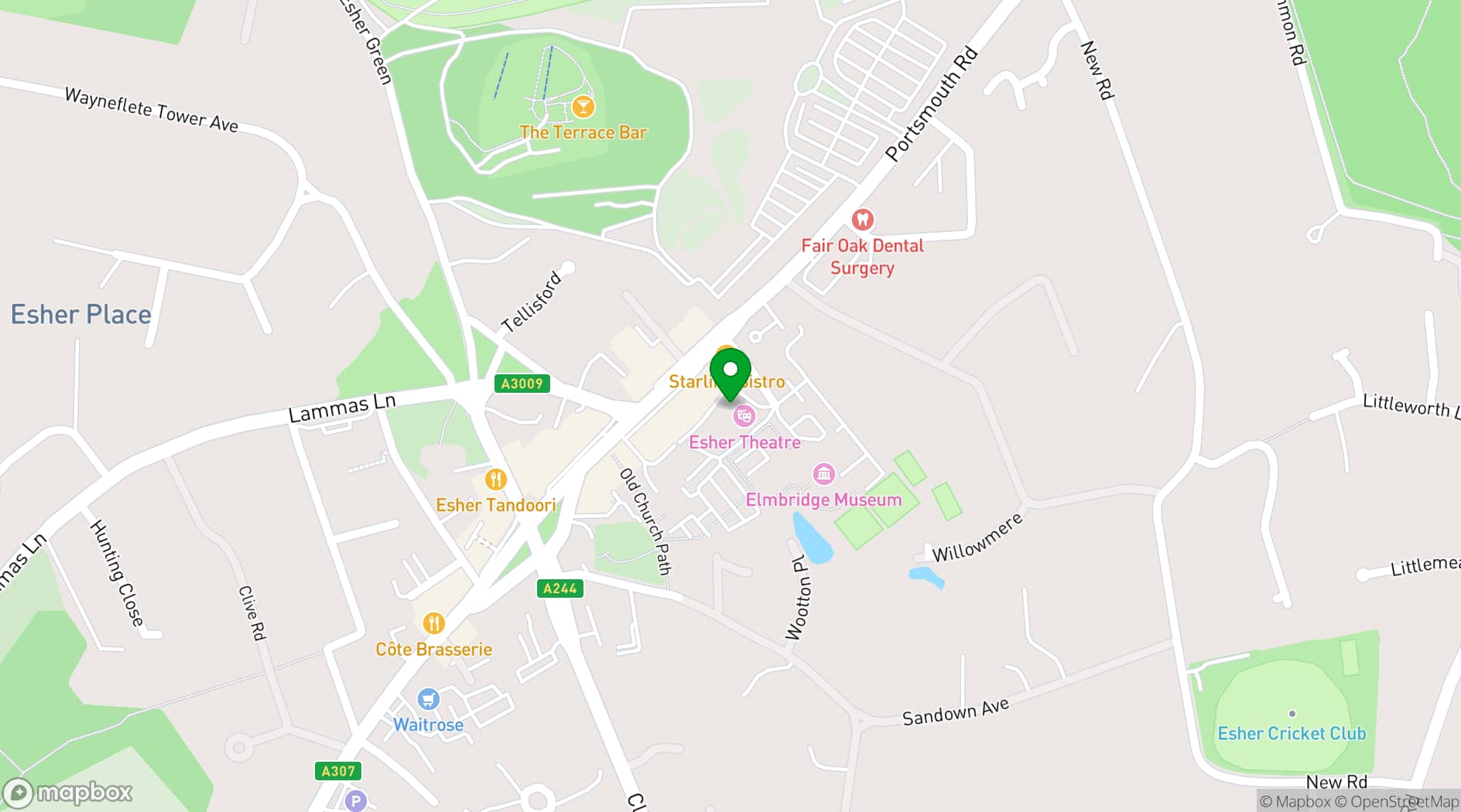 Map showing Esher Theatre