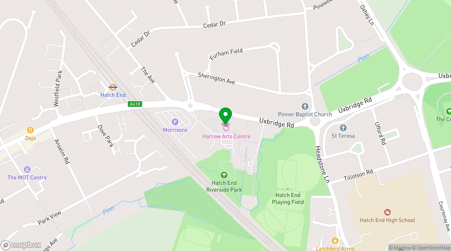Map showing Harrow Arts Centre
