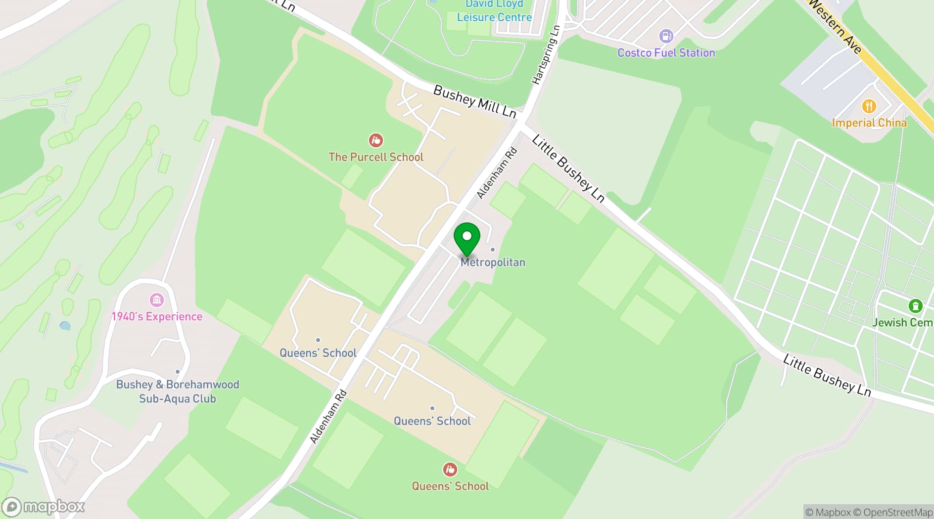Map showing Metropolitan Bushey Events and Sports Venue
