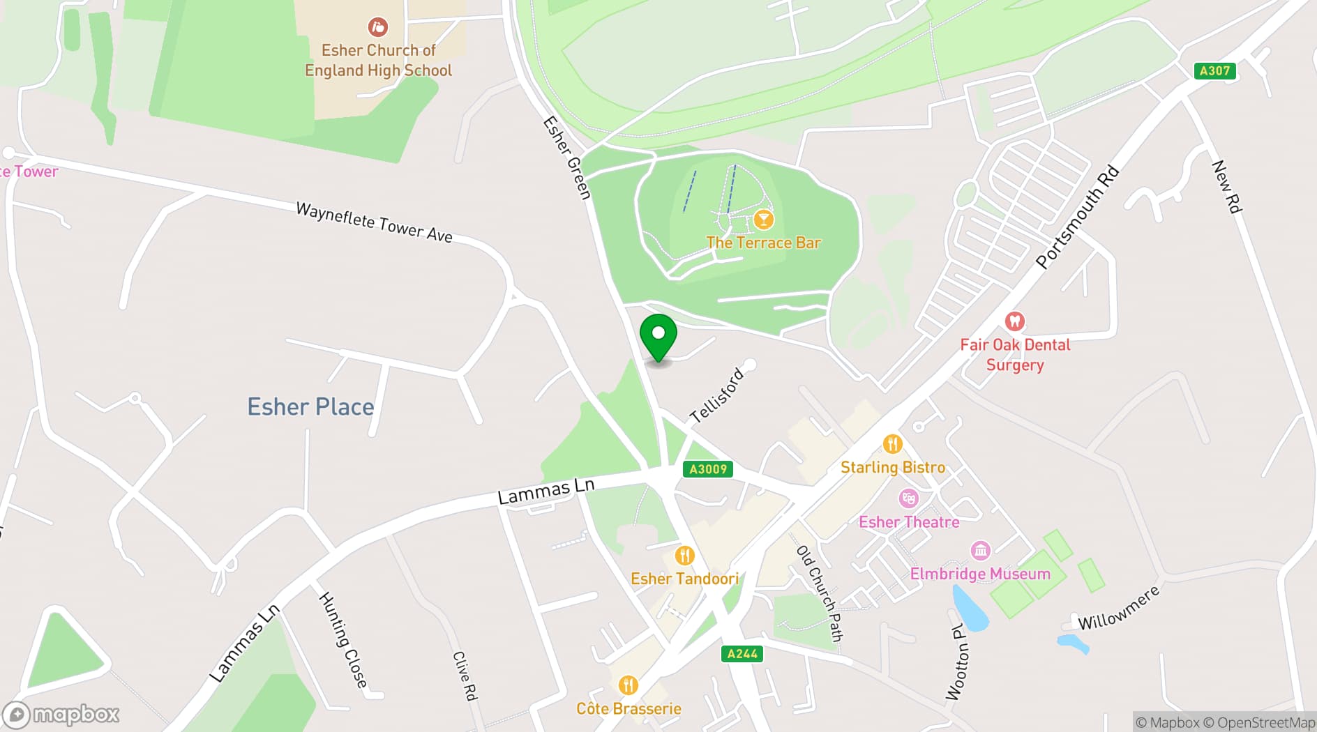 Map showing The Wheatsheaf Esher