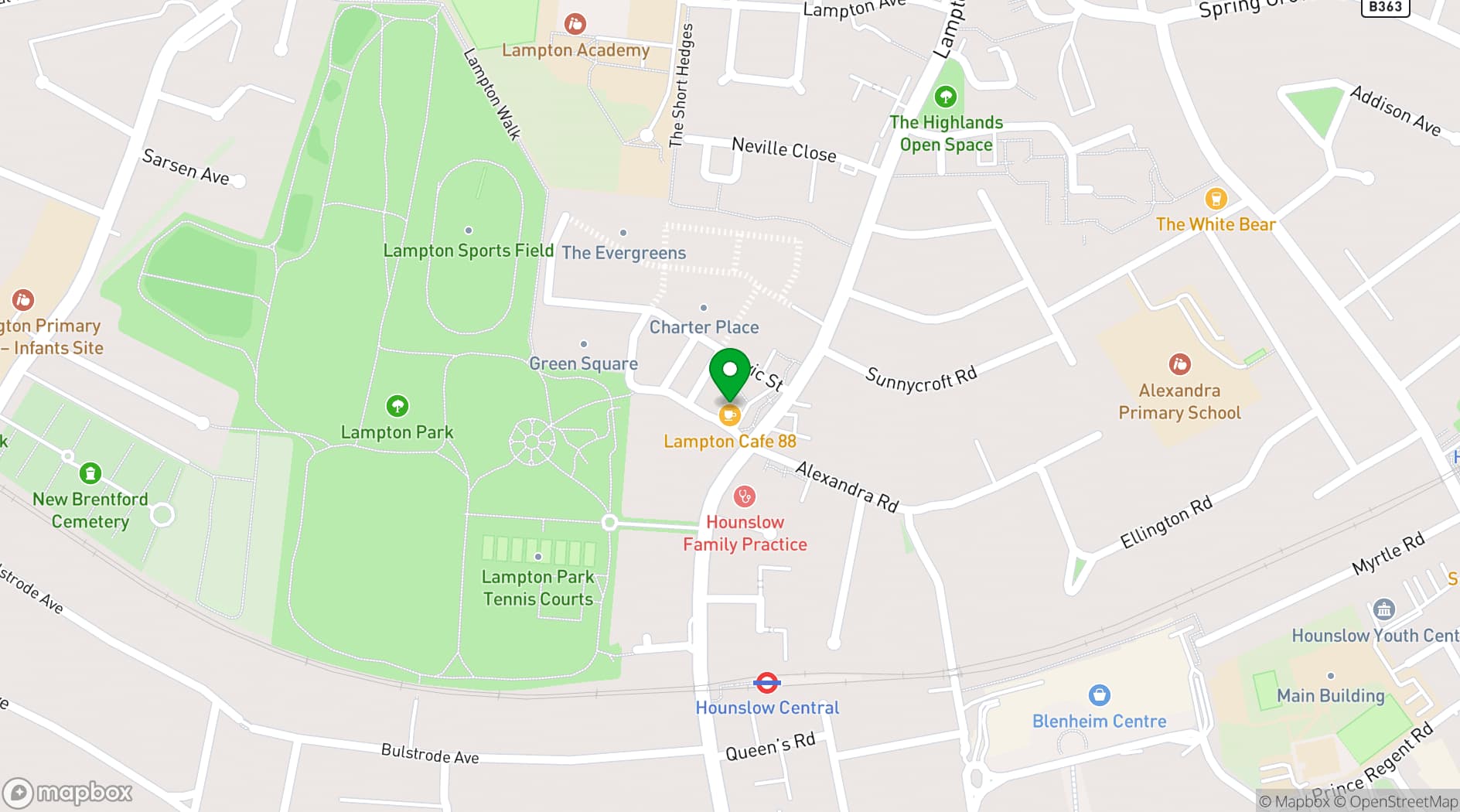 Map showing Lampton Parkside Cafe