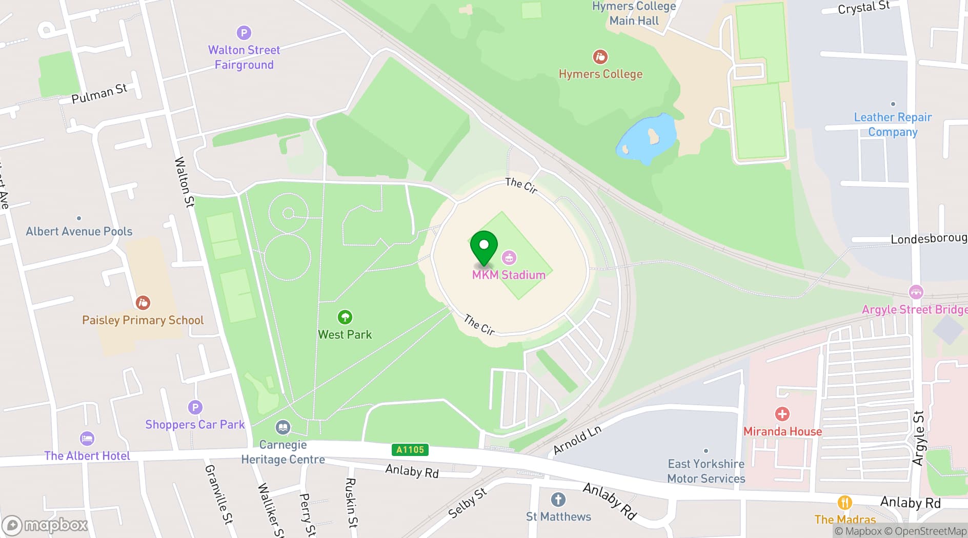 Map showing MKM Stadium
