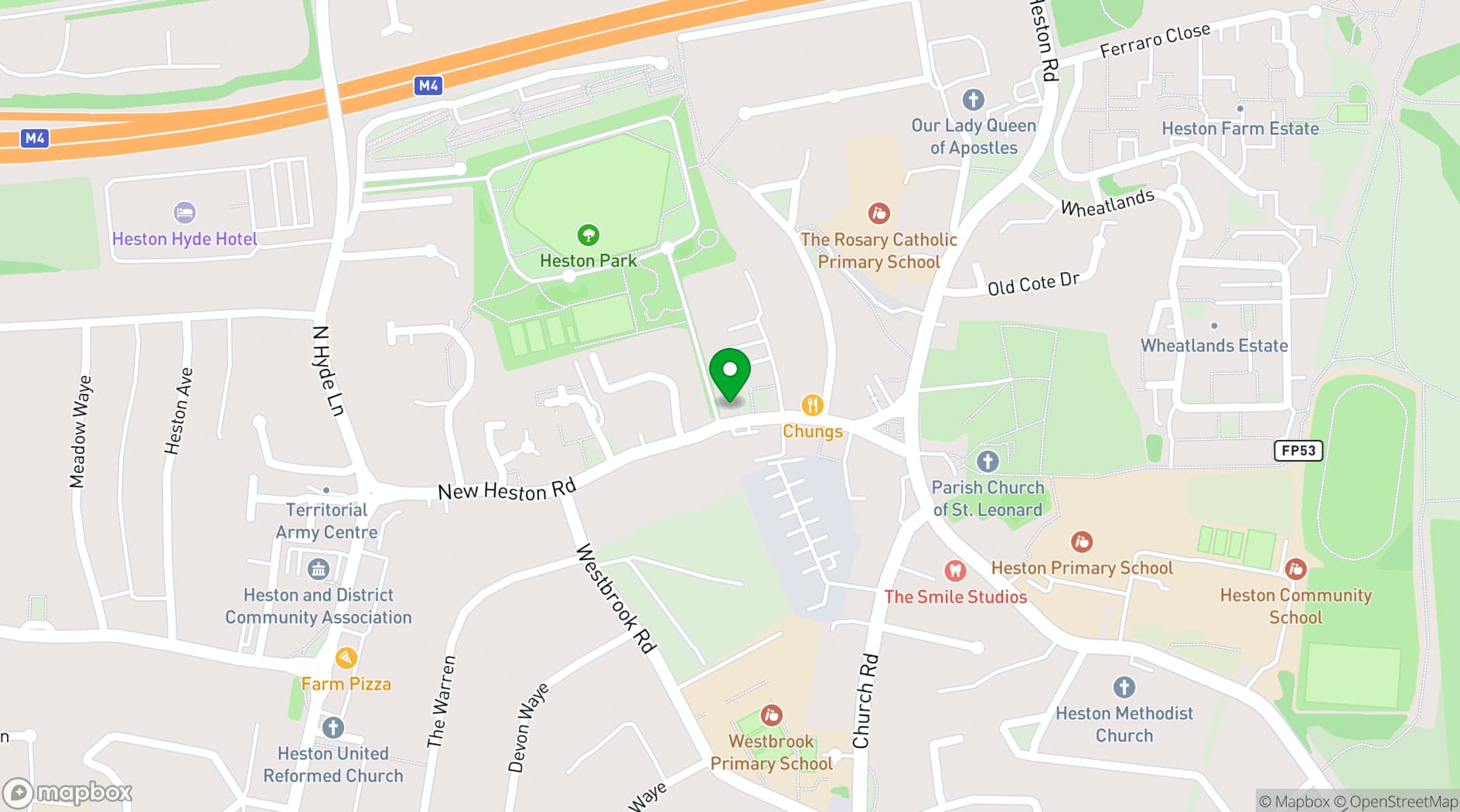Map showing Heston Village Hall
