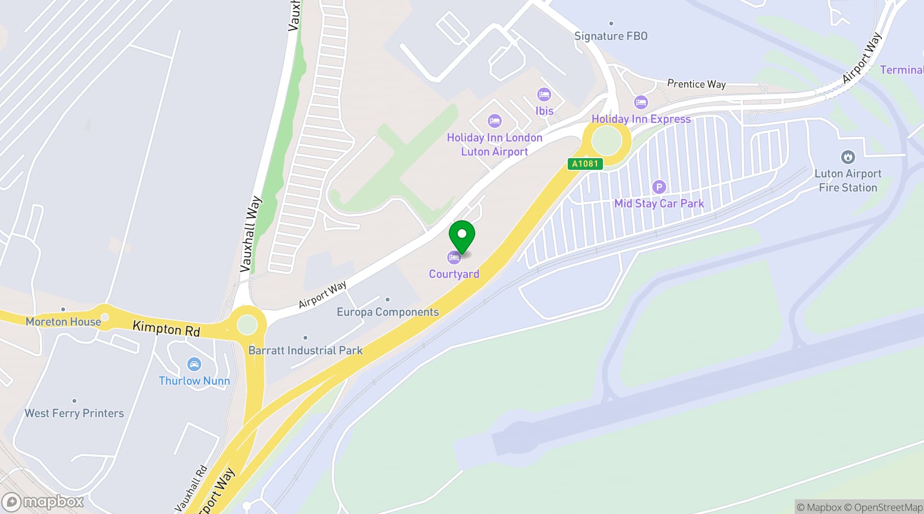 Map showing Courtyard by Marriott Luton Airport