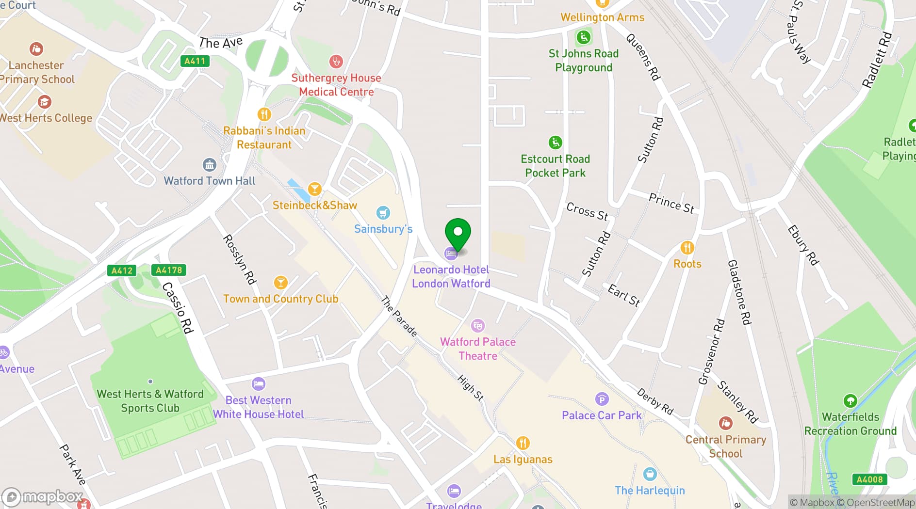 Map showing Mercure London Watford Hotel