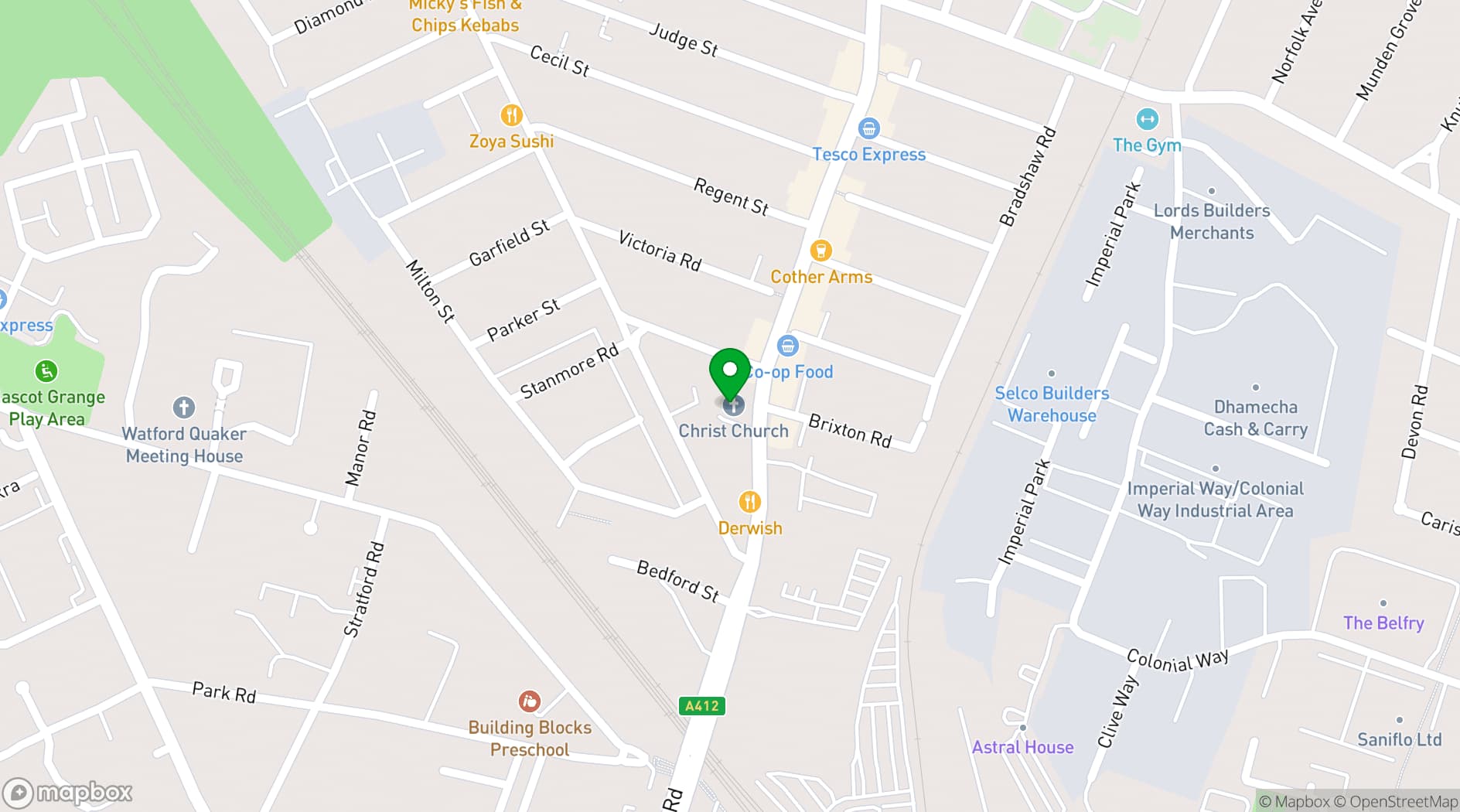 Map showing Christ Church Hall