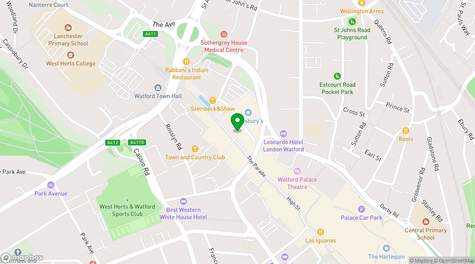 Map showing Boom Battle Bar Watford