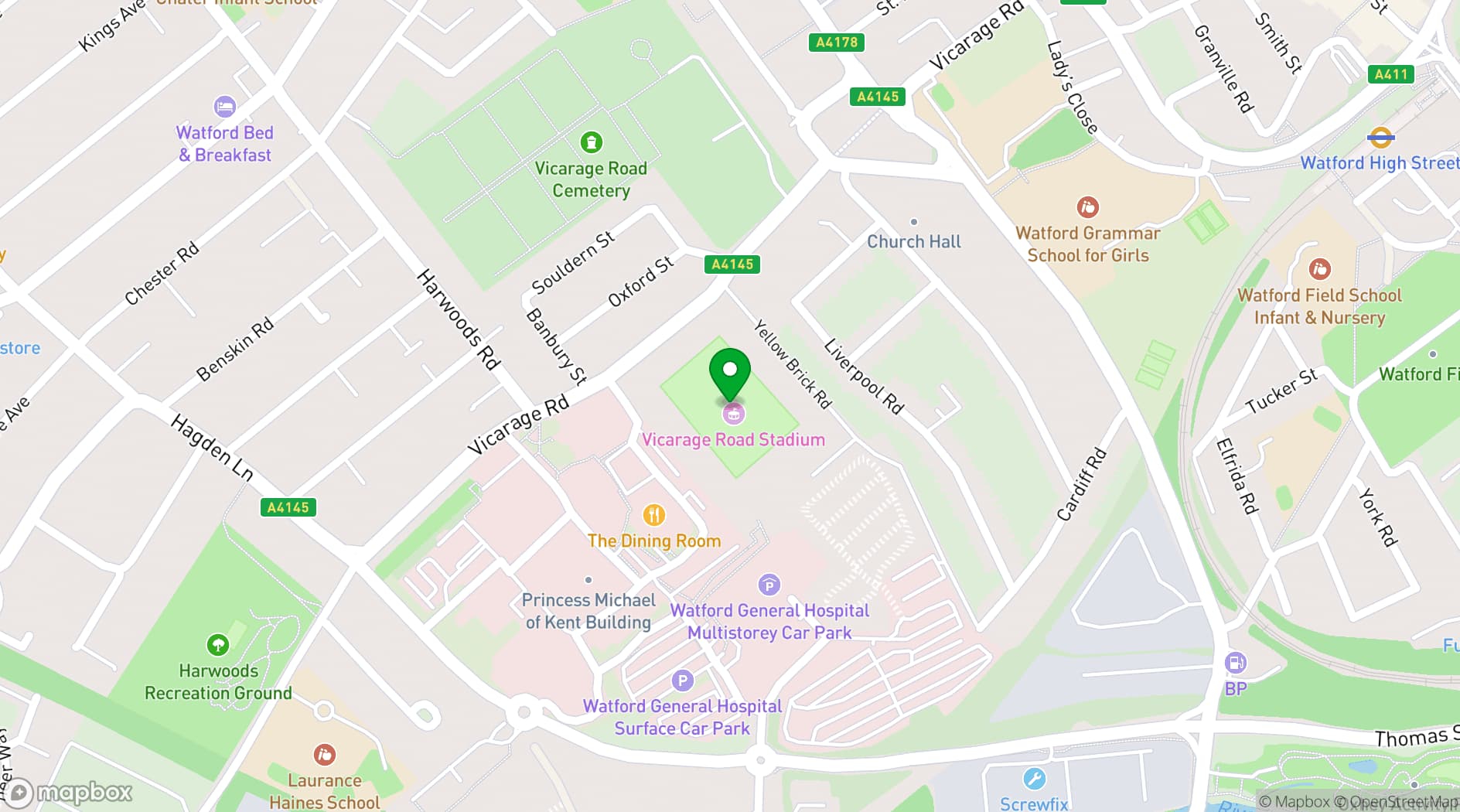Map showing Watford Football Club