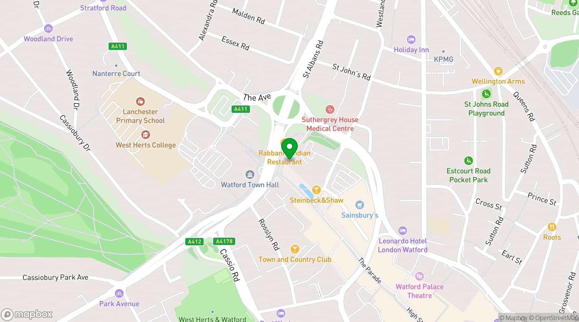 Map showing Thekaa Desi Indian Gastropub