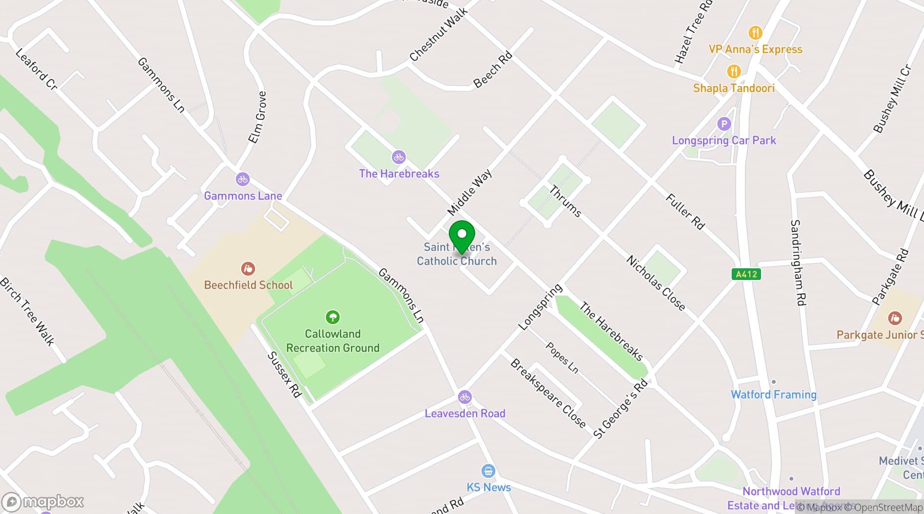 Map showing St Helen's Church Hall
