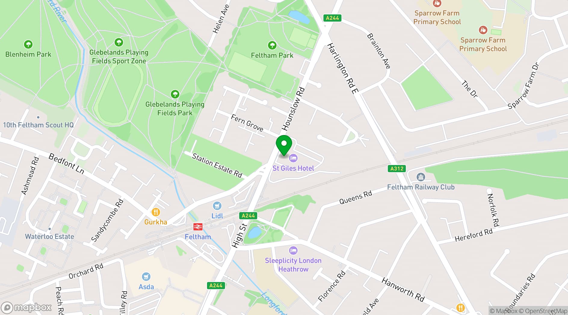 Map showing St Giles Classic Hotel Heathrow