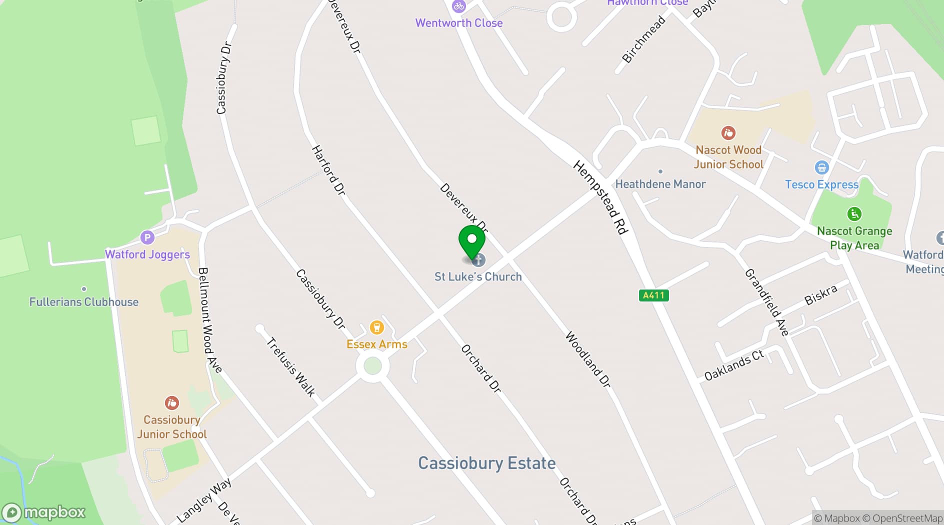 Map showing St Luke's Watford