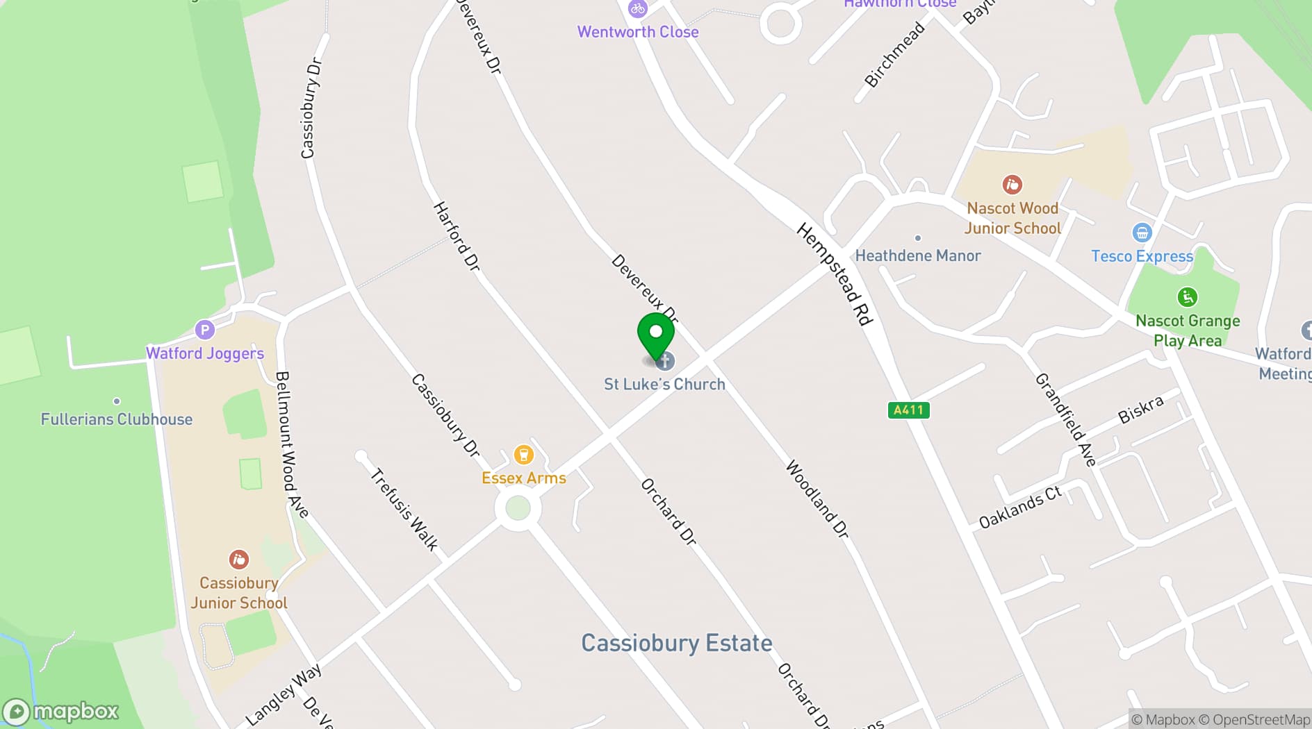 Map showing St Luke's Watford