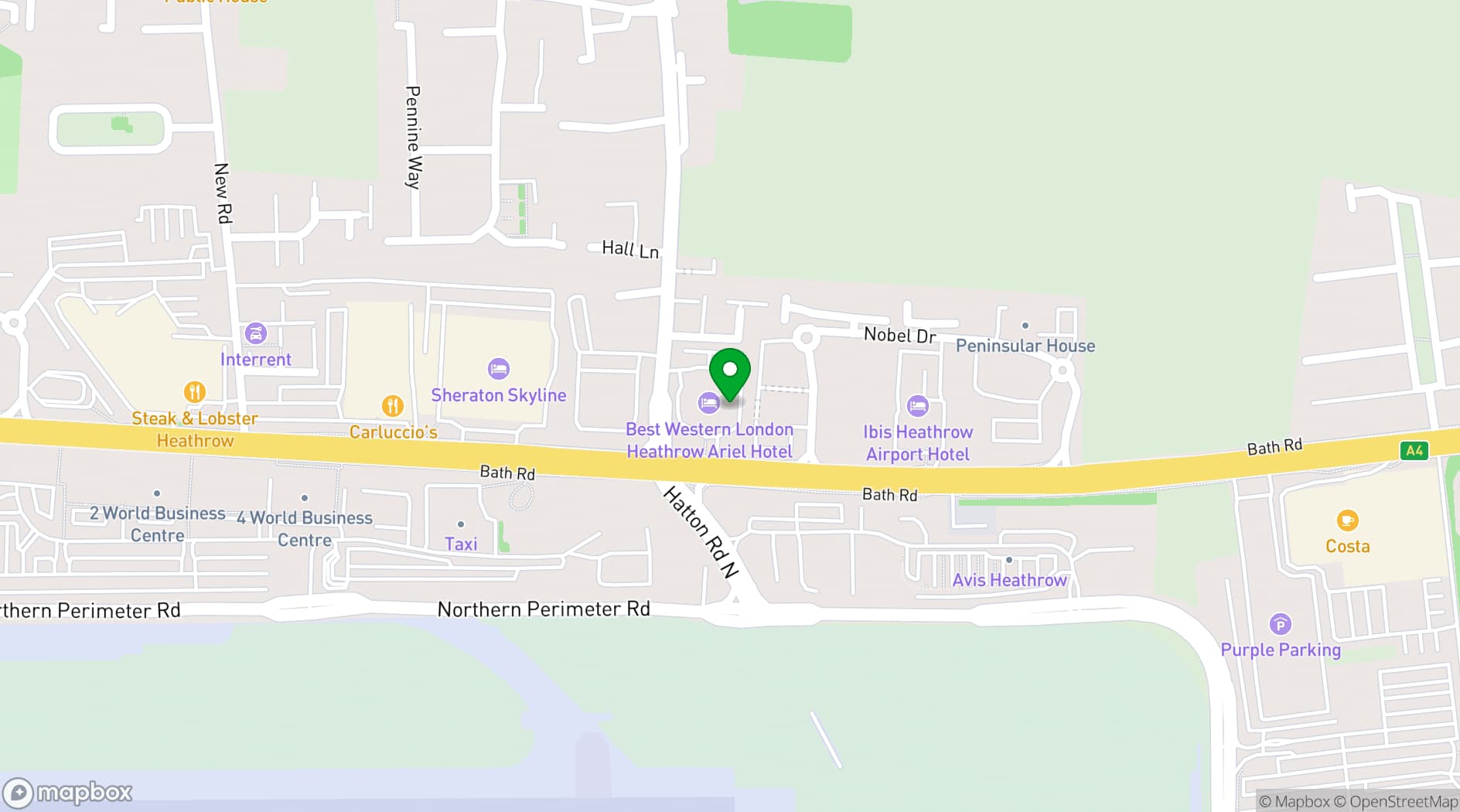 Map showing Best Western London Heathrow Ariel