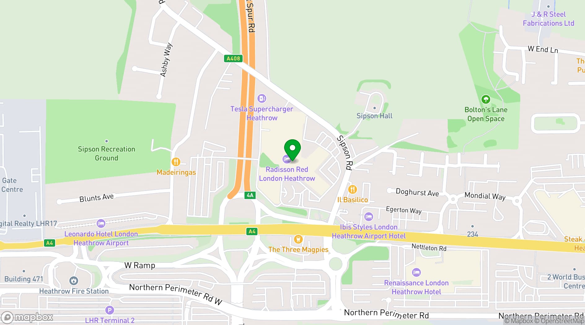 Map showing Radisson Hotel & Conference Centre London Heathrow