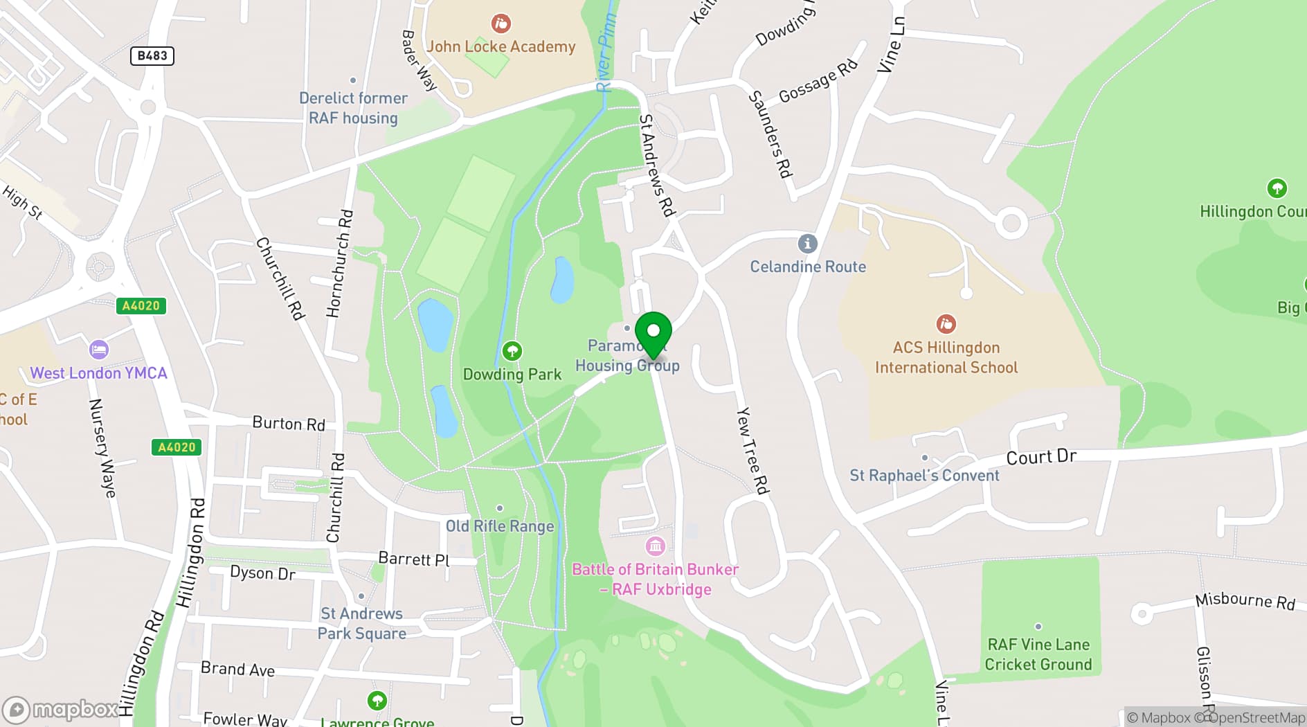 Map showing Battle of Britain Bunker
