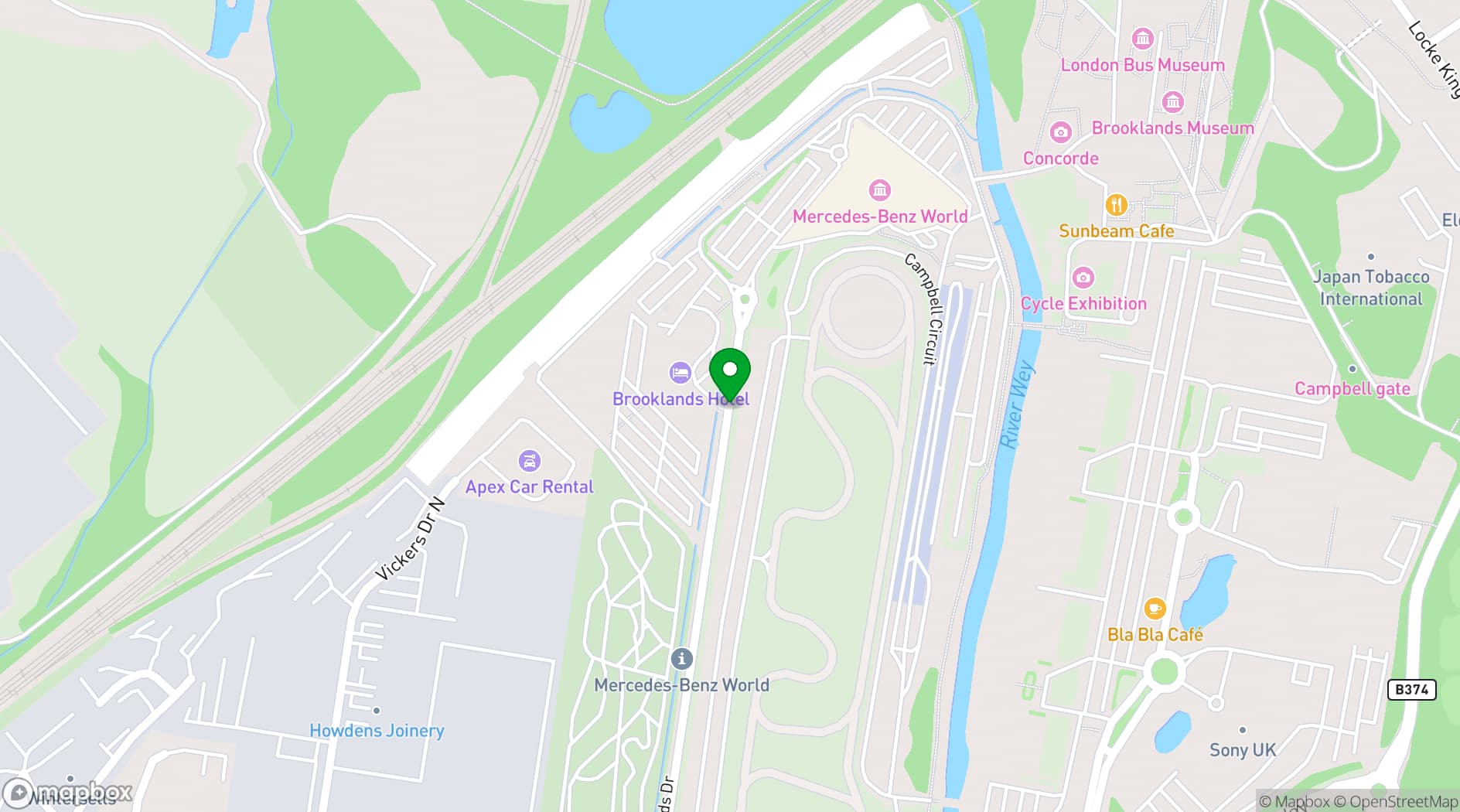 Map showing Brooklands Hotel