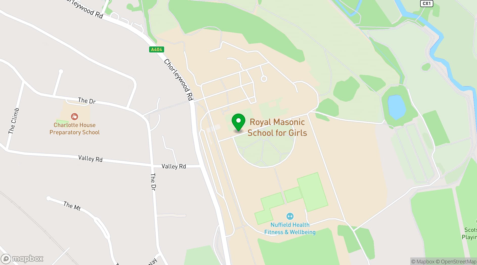 Map showing The Royal Masonic School for Girls