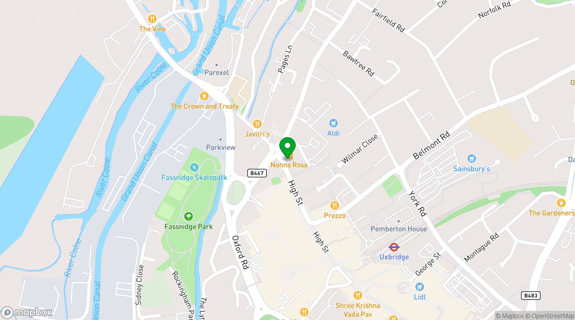 Map showing Bar Italia Uxbridge