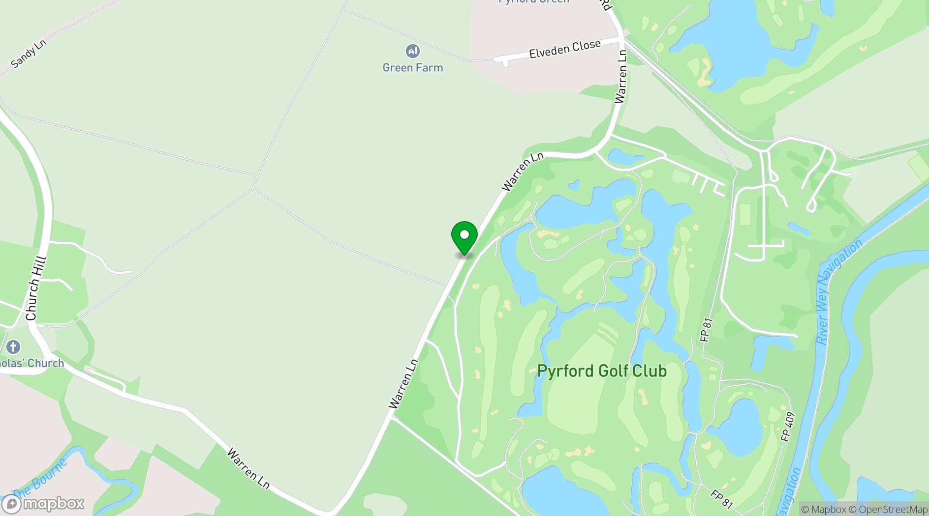 Map showing Pyrford Golf Club