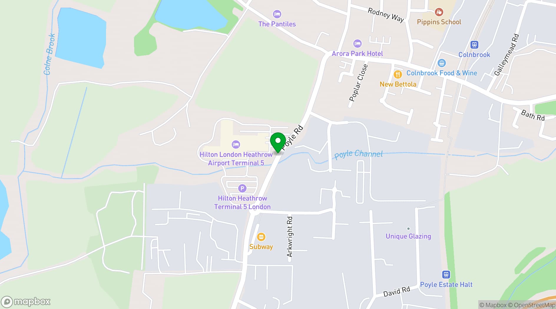 Map showing Hilton Heathrow Airport Terminal 5