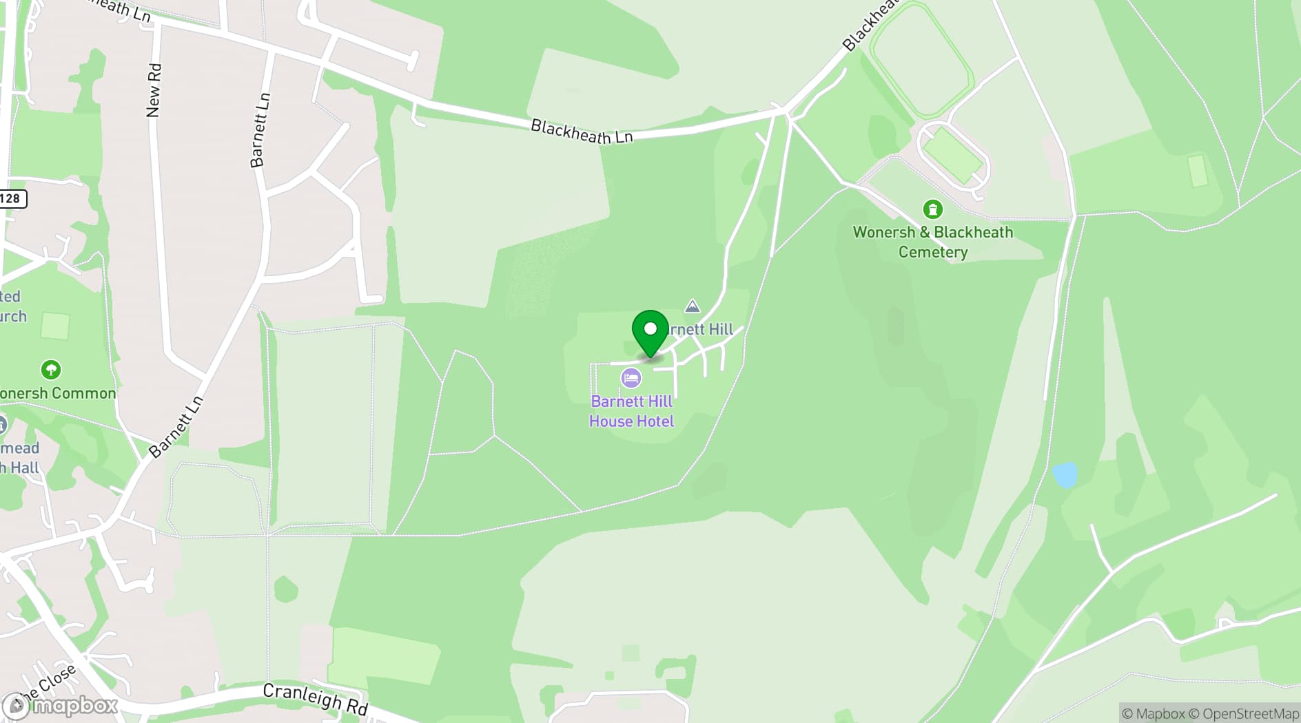 Map showing Barnett Hill Hotel