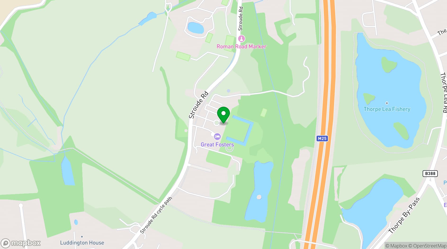 Map showing Great Fosters