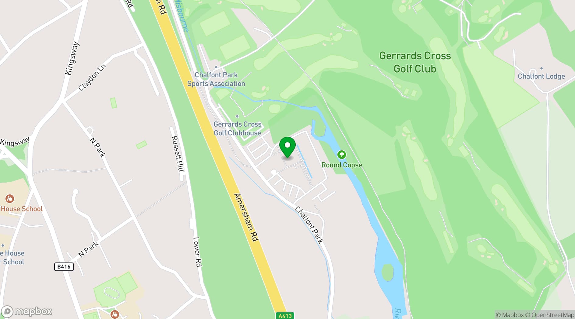 Map showing Spaces, Chalfont Park